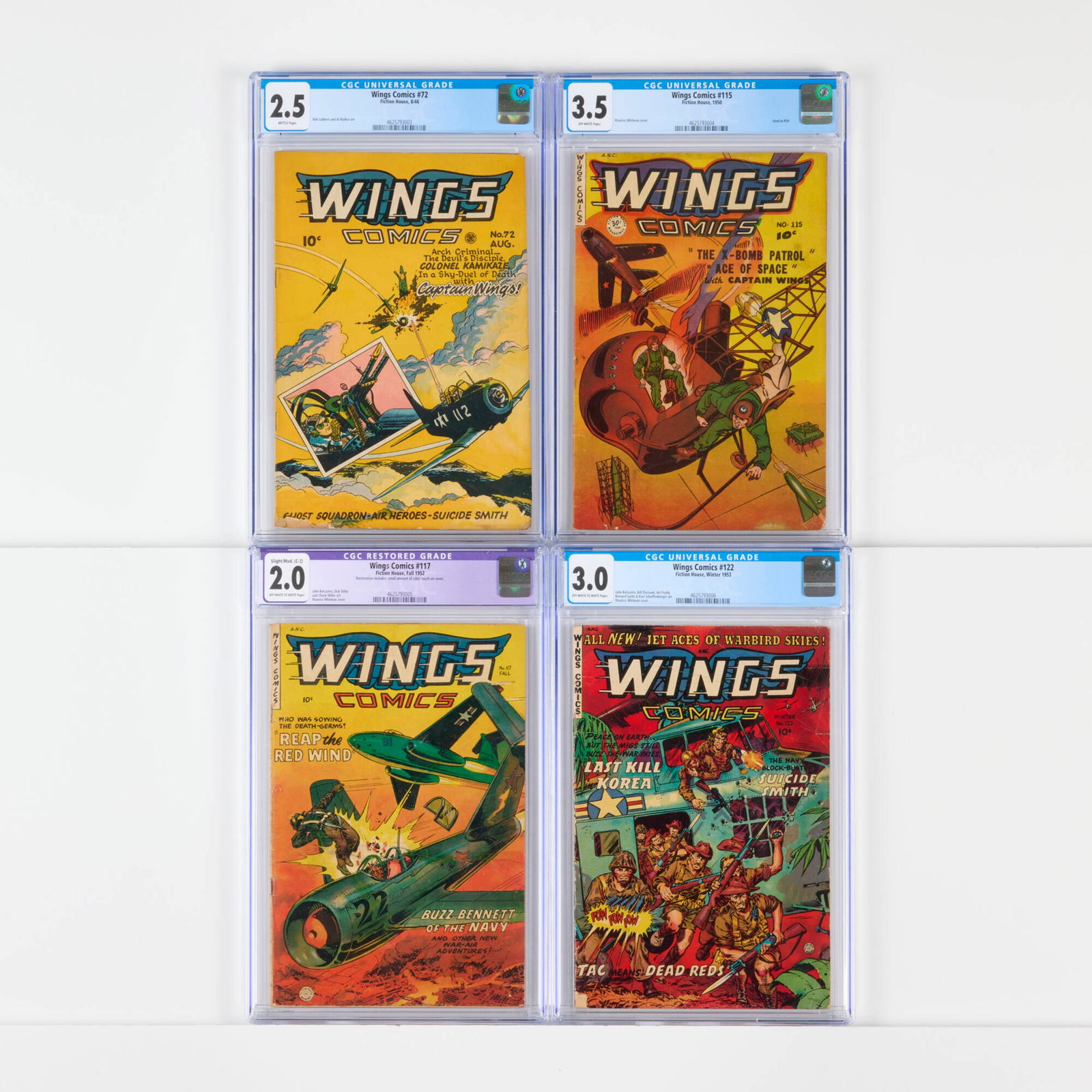 4 Fiction House Wings Comics #72-#122 CGC Group (1 of 2)