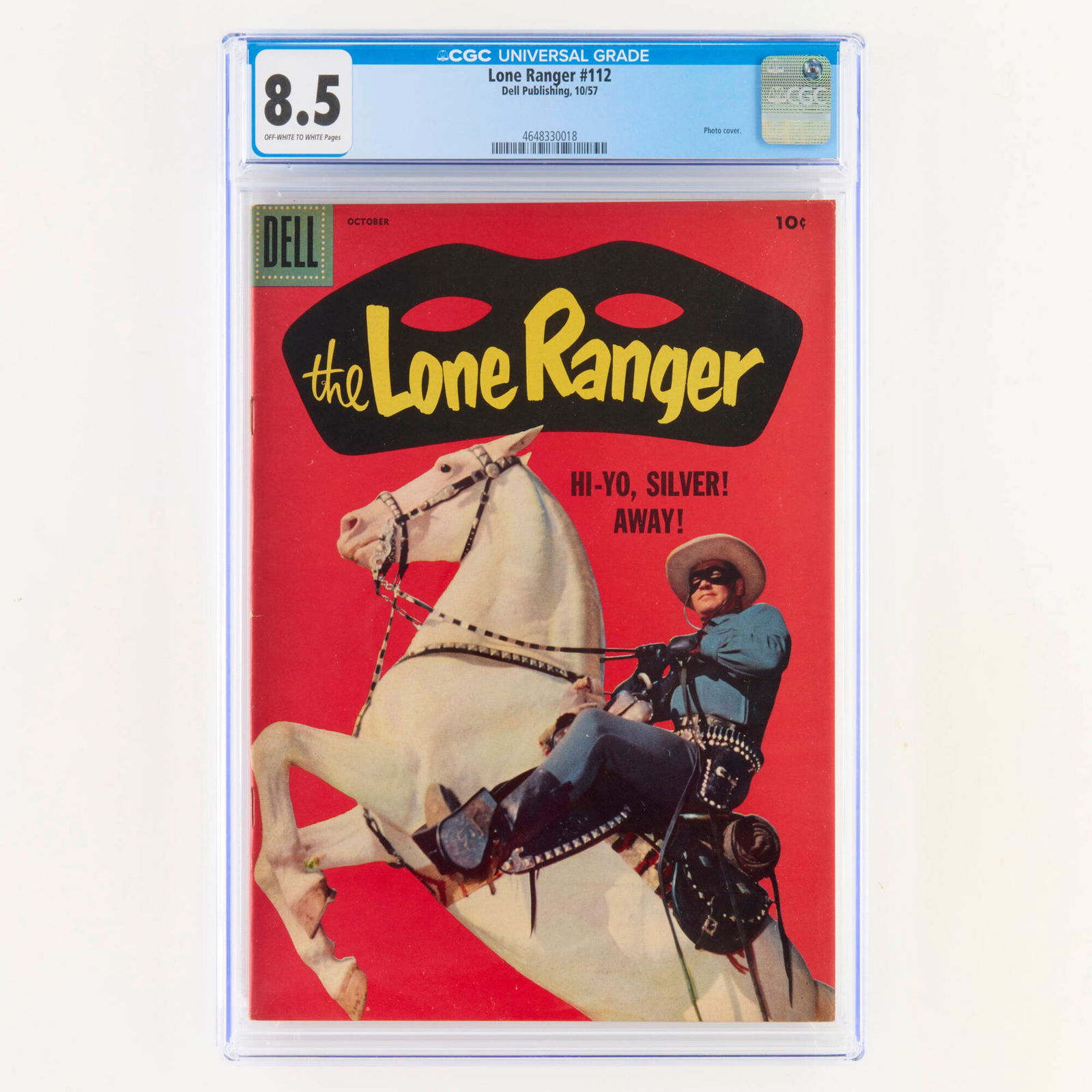 Dell Publishing Lone Ranger #112 CGC 8.5: Dell Publishing Lone Ranger #112 CGC 8.5 USA, 1957 A collectible Western comic featuring a fantastic photo cover from the classic television series. CGC#: 4648330018 Population: