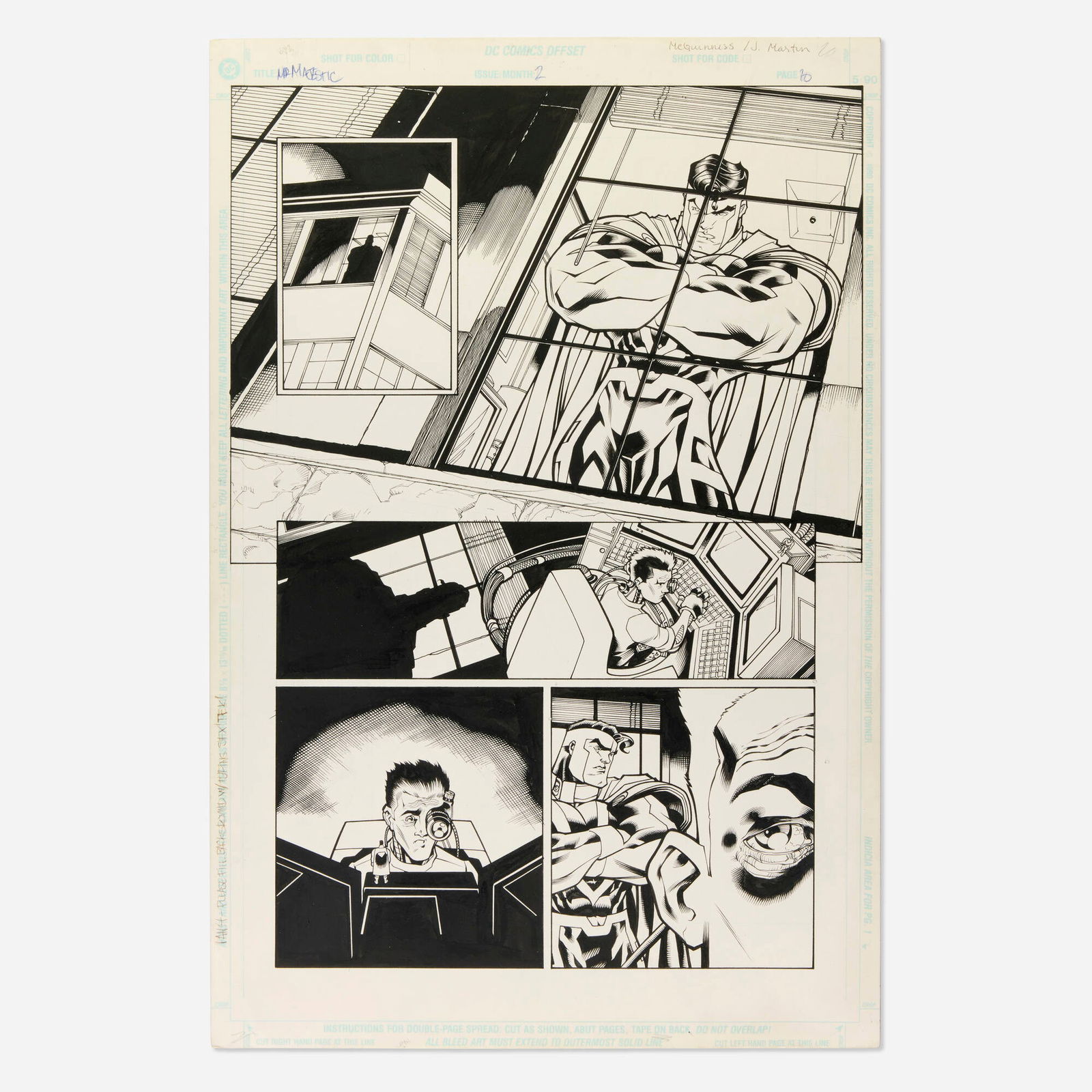 Ed McGuinness and Jason Martin, Mr. Majestic #2 Story Page 10 Original Art (DC Comics, 1999): Ed McGuinness and Jason Martin Mr. Majestic #2 Story Page 10 Original Art (DC Comics, 1999) pencil and ink on Bristol board 17 h x 11 w in (43 x 28 cm) Condition Notes: Art is in ov