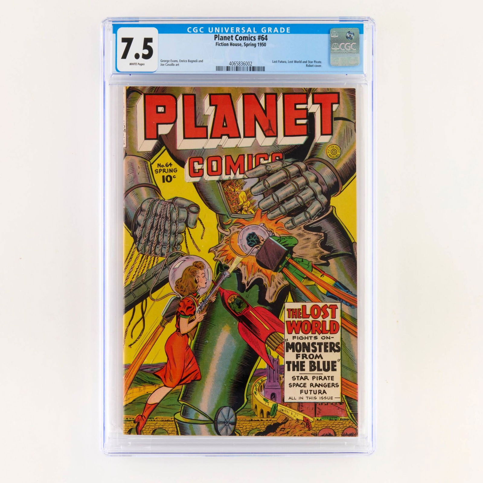 Fiction House Planet Comics #64 CGC 7.5: Fiction House Planet Comics #64 CGC 7.5 USA, 1950 A high-grade Golden Age science fiction issue featuring a robot cover. This is the last issue for the characters Futura, Lost World, and Star Pirate.