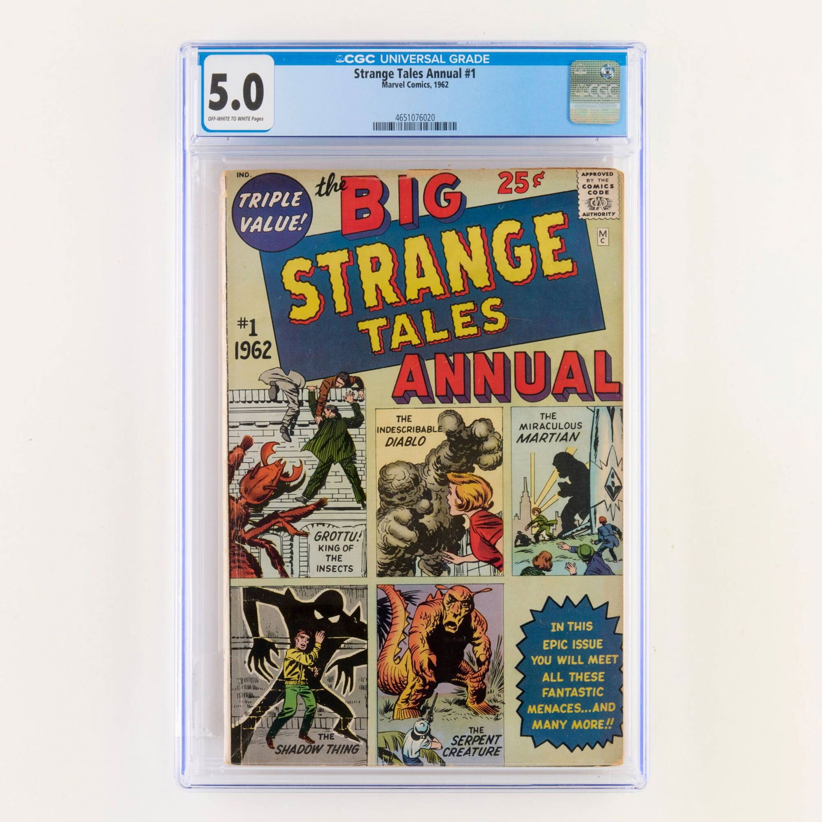 Marvel Comics Strange Tales Annual #1 CGC 5.0: Marvel Comics Strange Tales Annual #1 CGC 5.0 USA, 1962 A Silver Age annual featuring a collection of Strange Tales. CGC#: 4651076020 Population: 26 in 5.0, 148 higher