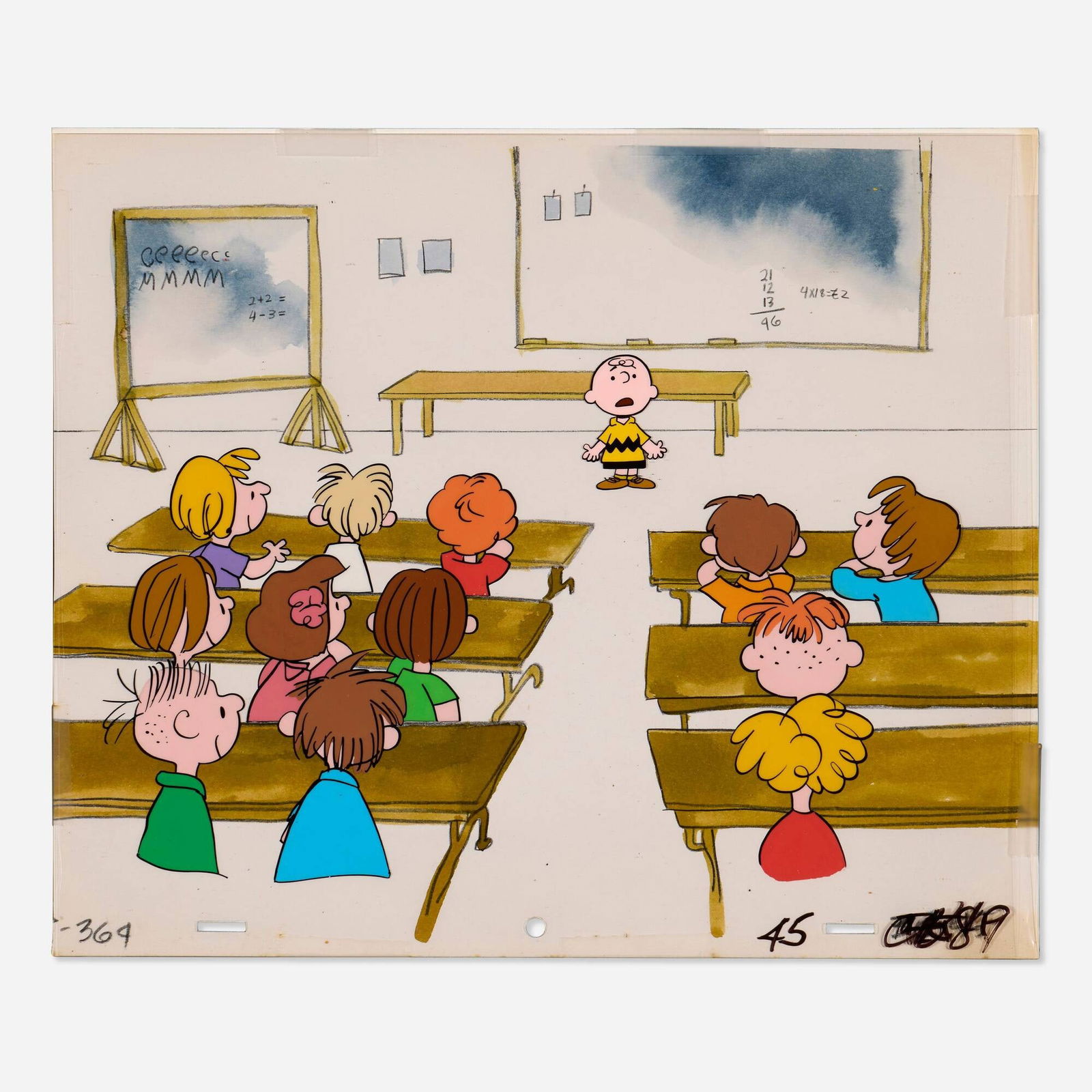 Peanuts "Charlie Brown in Classroom" Original Animation Cel with Background (1 of 1)