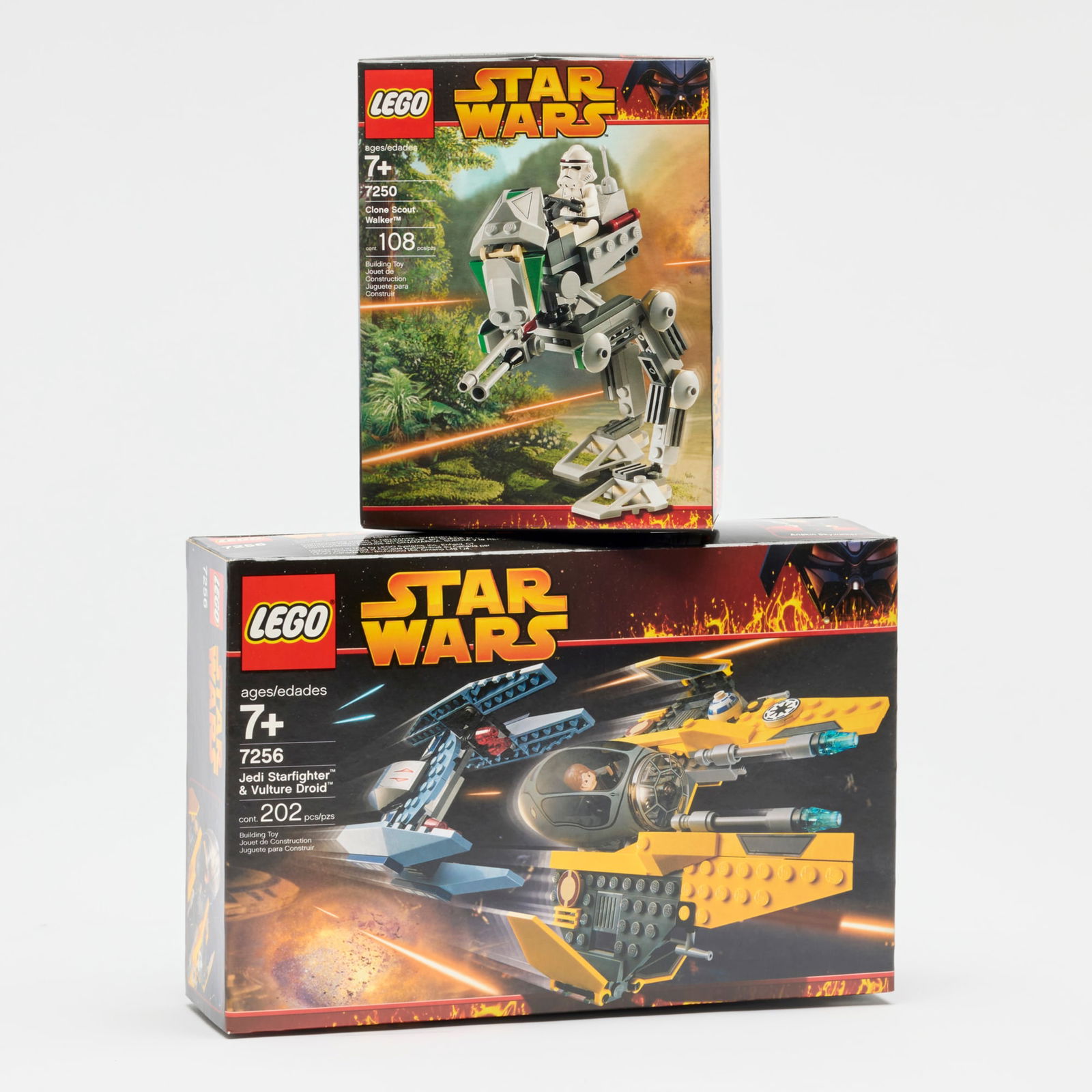 2PC 2005 LEGO Star Wars Clone Scout Walker 7250 and Jedi Starfighter & Vulture Droid 7256 Group (1 of 2)