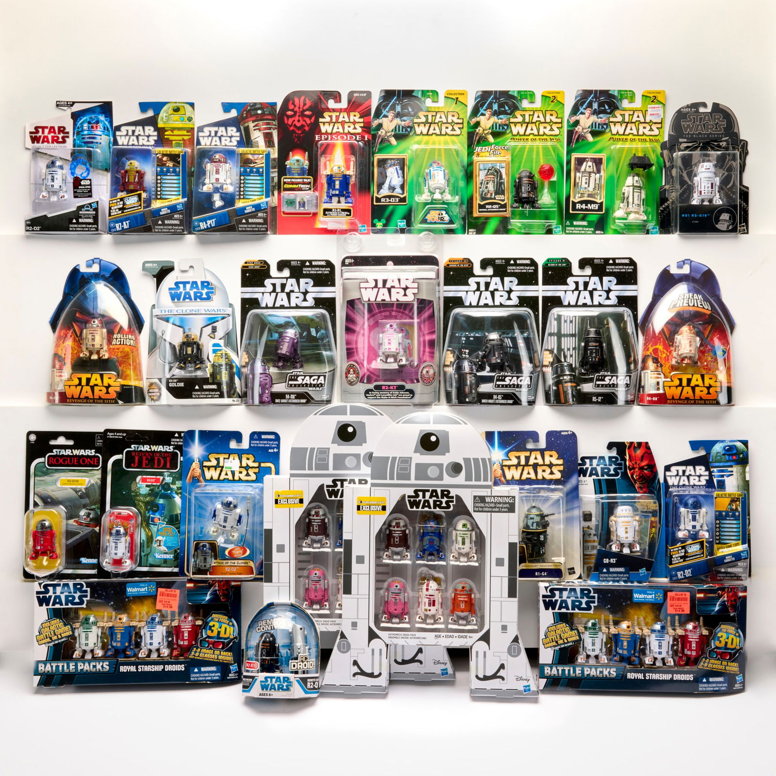 26PC 1999-2022 Hasbro Star Wars Astromech Droids and R2-D2 Group Factory Sealed: 26PC 1999-2022 Hasbro Star Wars Astromech Droids and R2-D2 Group Factory Sealed USA, 1999-2022 Factory Sealed group includes: 1999 Episode I Collection 3 R2-B1 Astromech Droid with Power Harness (Japa