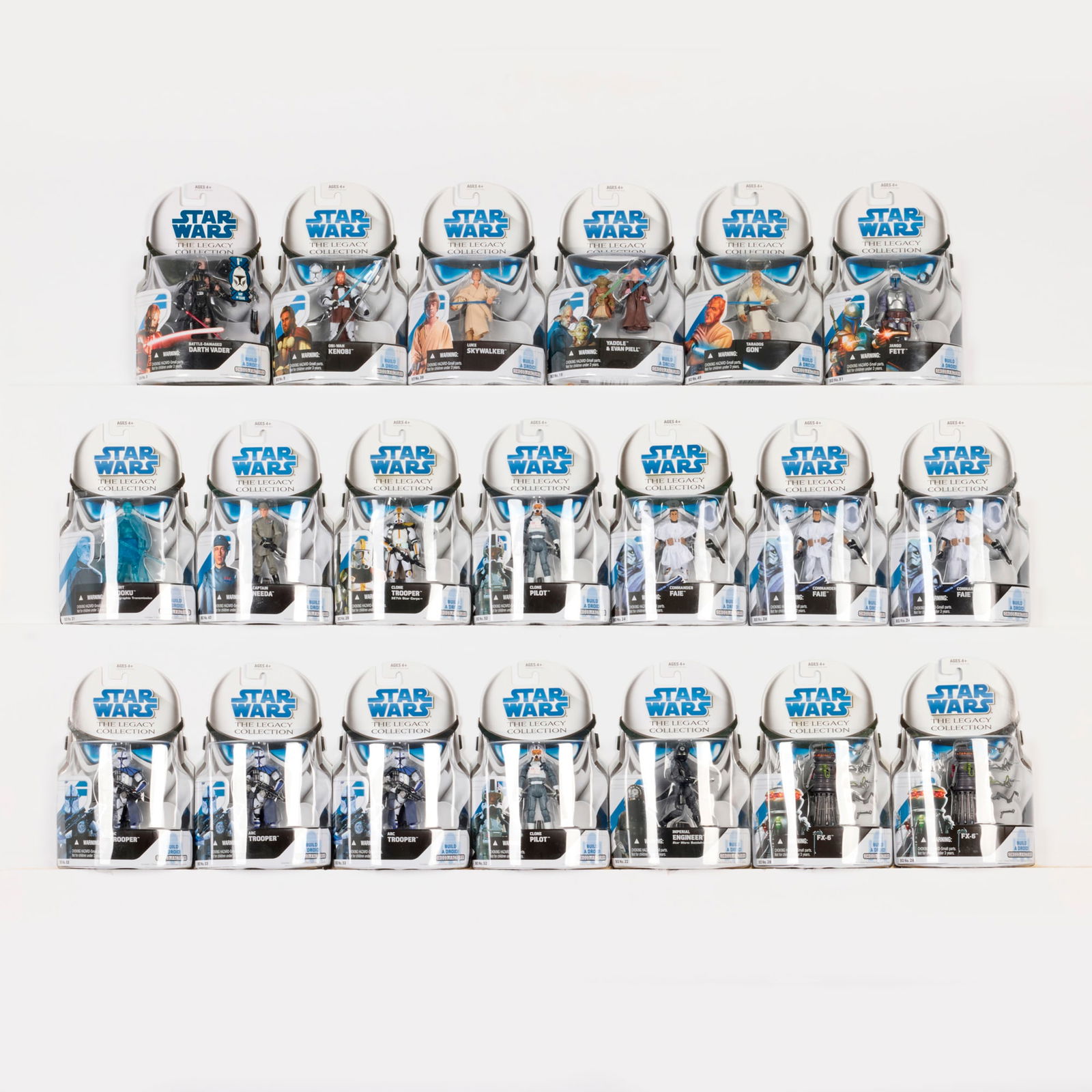 20PC 2008-09 Hasbro Star Wars The Legacy Collection Group Factory Sealed: 20PC 2008-09 Hasbro Star Wars The Legacy Collection Group Factory Sealed USA, 2008-09 9 h x 5 w x 1.5 d in (23 x 13 x 4 cm) The Legacy Collection Factory Sealed group includes: 2008: BD9 Obi-Wan Kenob