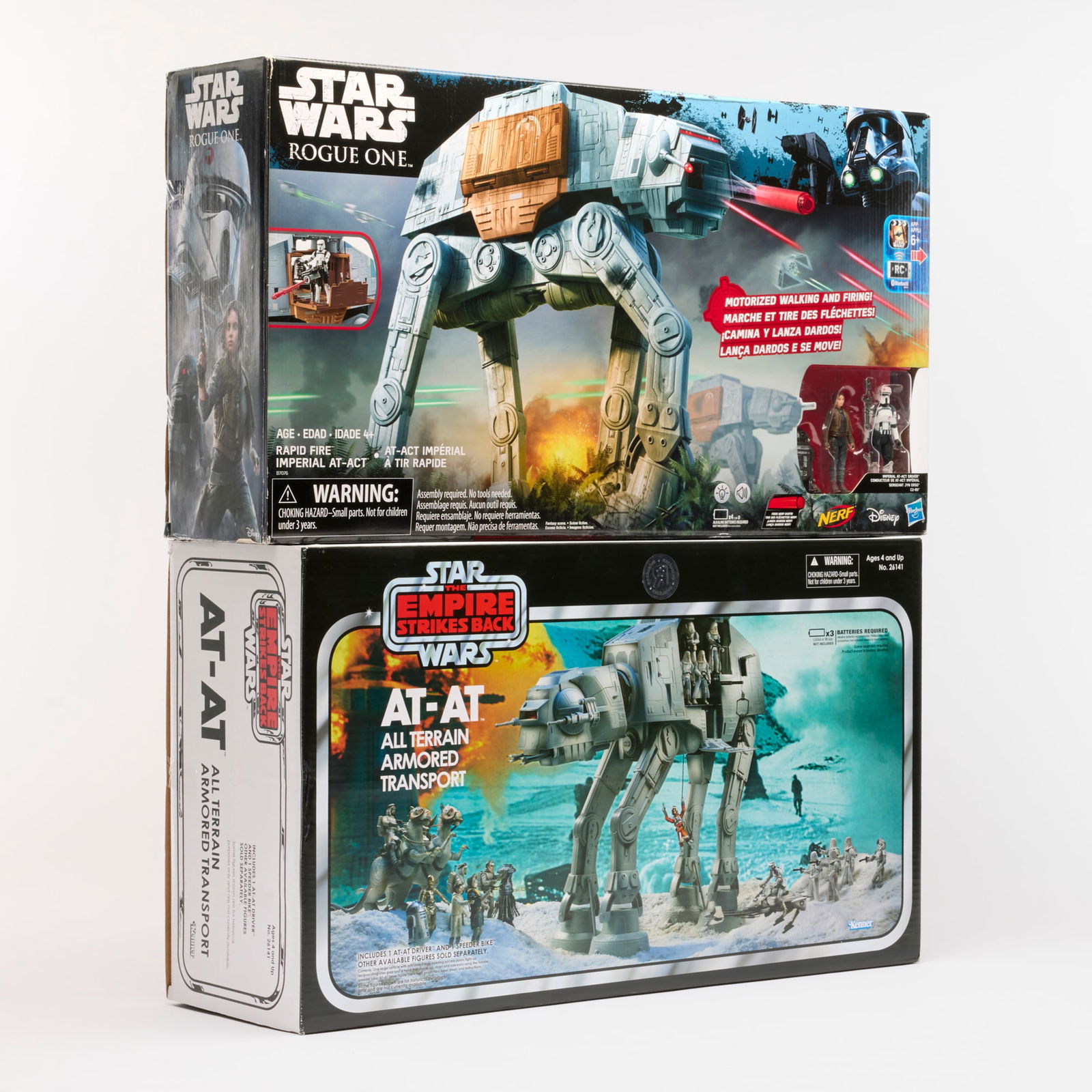 2PC 2010-2016 Hasbro Star Wars The Vintage Coll. AT-AT and Rogue One Rapid Fire Imperial AT-ACT: 2PC 2010-2016 Hasbro Star Wars The Vintage Collection AT-AT All Terrain Armored Transport and Rogue One Rapid Fire Imperial AT-ACT Vehicle Group Factory Sealed 2010-2016, USA 25.5 h x 14.75 w x 8 d in