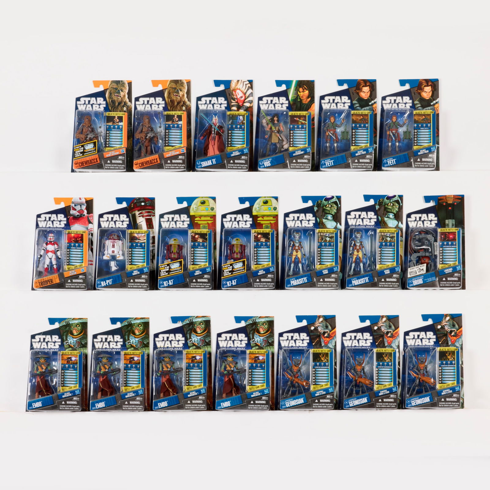 20PC 2010-2012 Hasbro Star Wars The Clone Wars and Saga Legends Group Factory Sealed: 20PC 2010-2012 Hasbro Star Wars The Clone Wars and Saga Legends Group Factory Sealed USA, 2010-12 8.25 h x 5.5 w x 2 d in (21 x 14 x 5 cm) Factory Sealed group includes: 2010 The Clone Wars: CW04 Dest