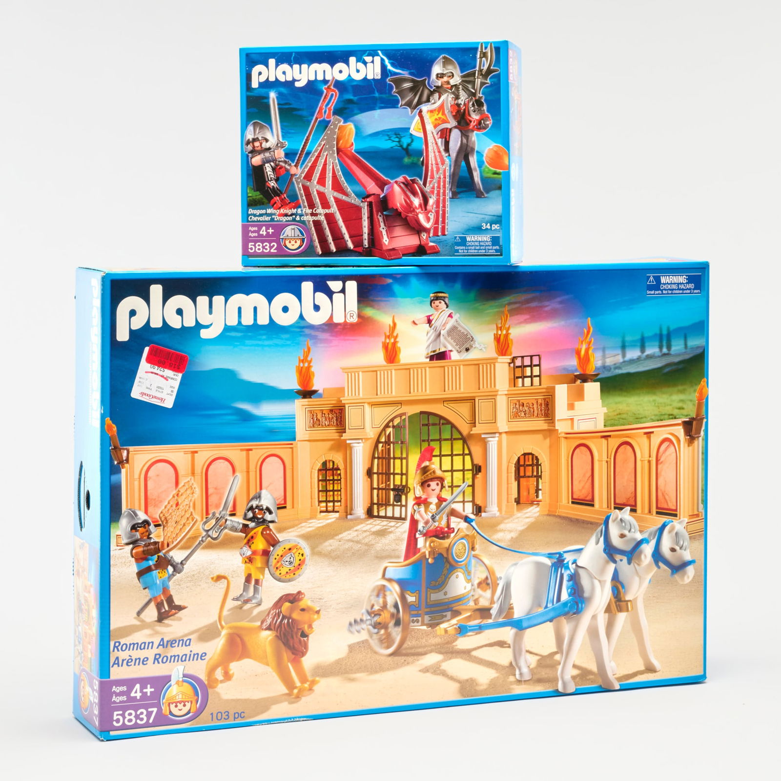 2PC 2007 Playmobile Dragon Wing Knight & Fire Catapult 5832 and Roman Arena 5837 Group (1 of 2)