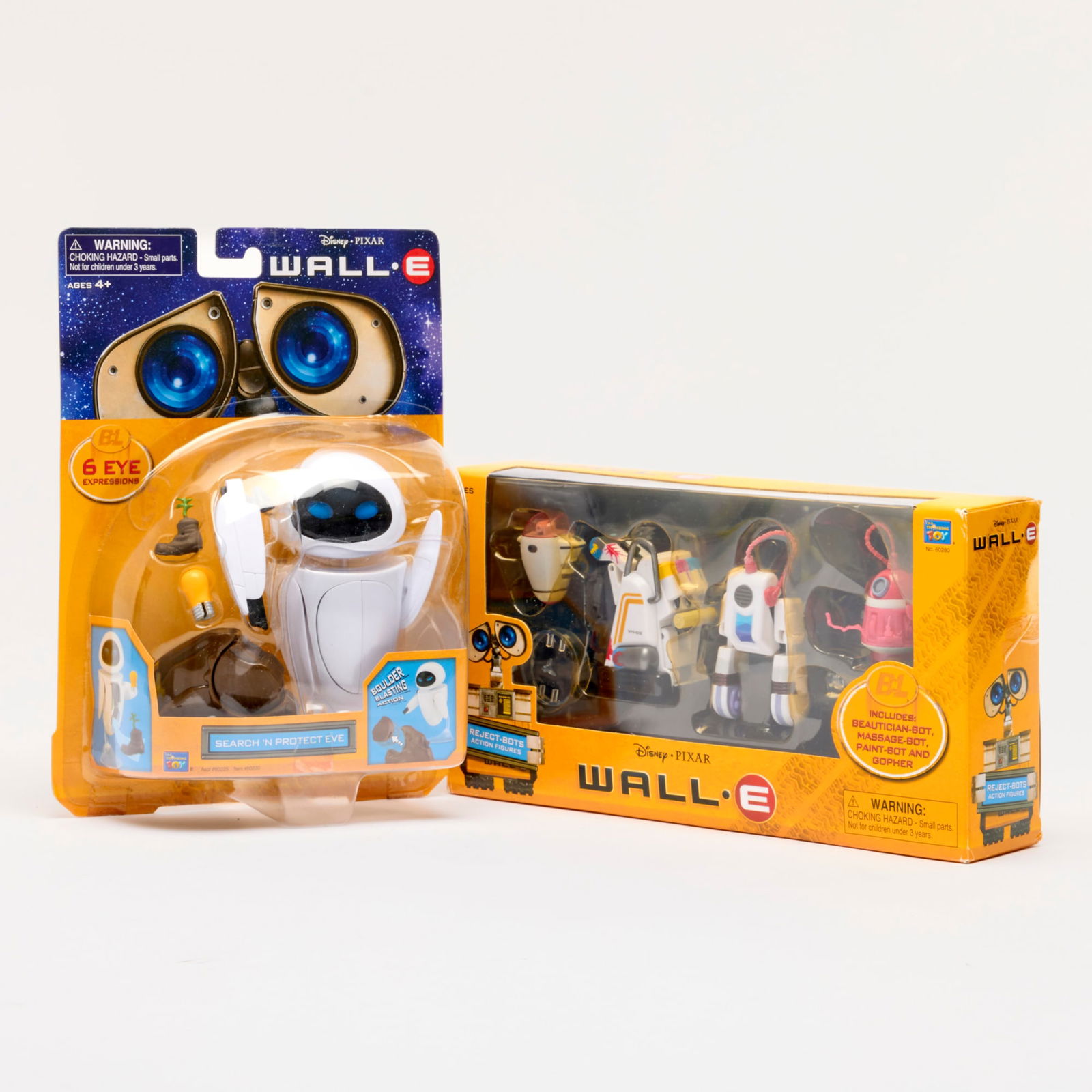 2PC 2008 Thinkway Toys Wall-E Search 'N Protect EVE and Reject Bots Pack Group Factory Sealed (1 of 2)