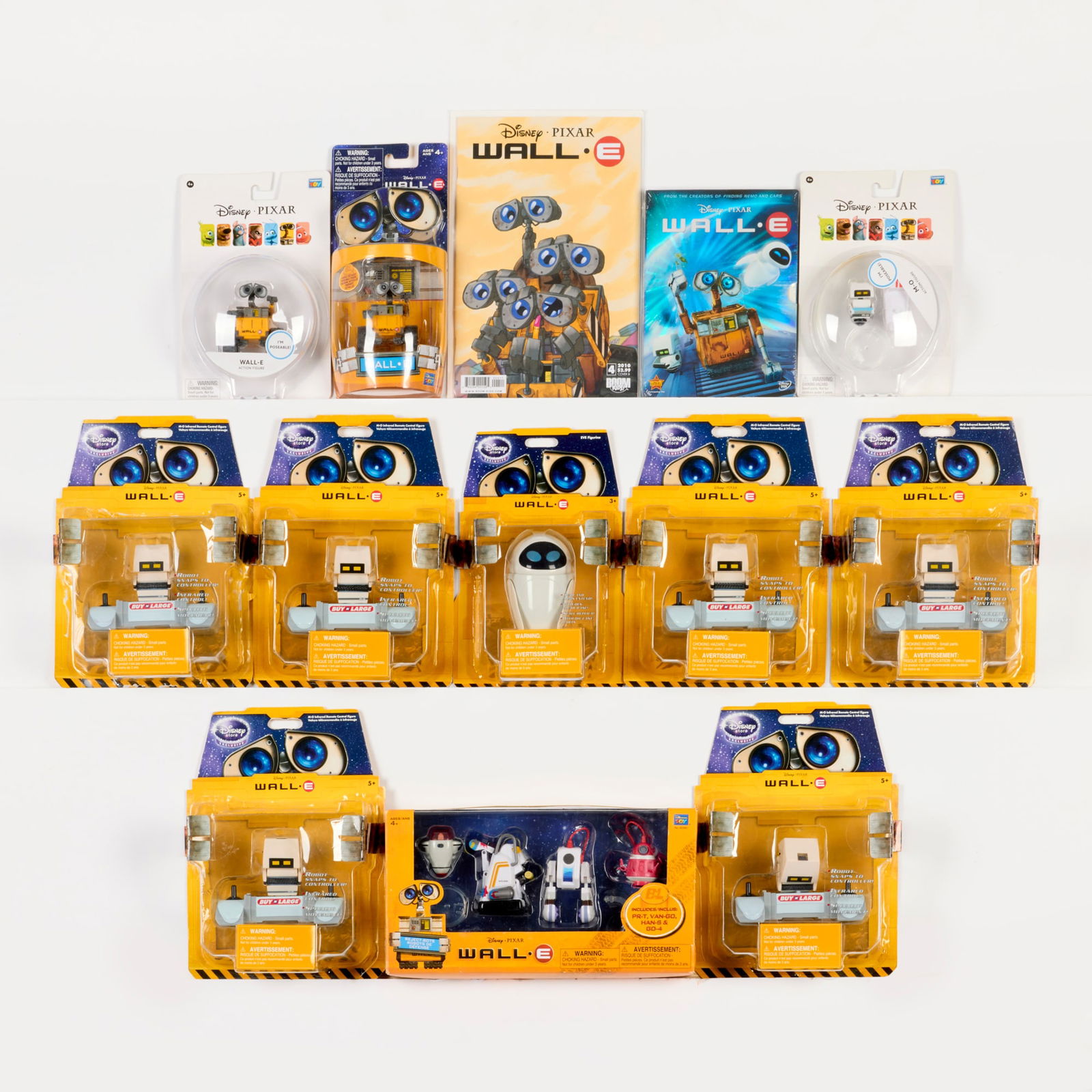 13PC 2008-10 Disney Pixar Wall-E Related Group Factory Sealed: 13PC 2008-10 Disney Pixar Wall-E Related Group Factory Sealed USA, 2008-10 Factory Sealed group includes: 2008 DisneyStore Wall-E M-O (Microbe Obliterator)(x6), Wall-E EVE (Extra-terrestrial Vegetatio