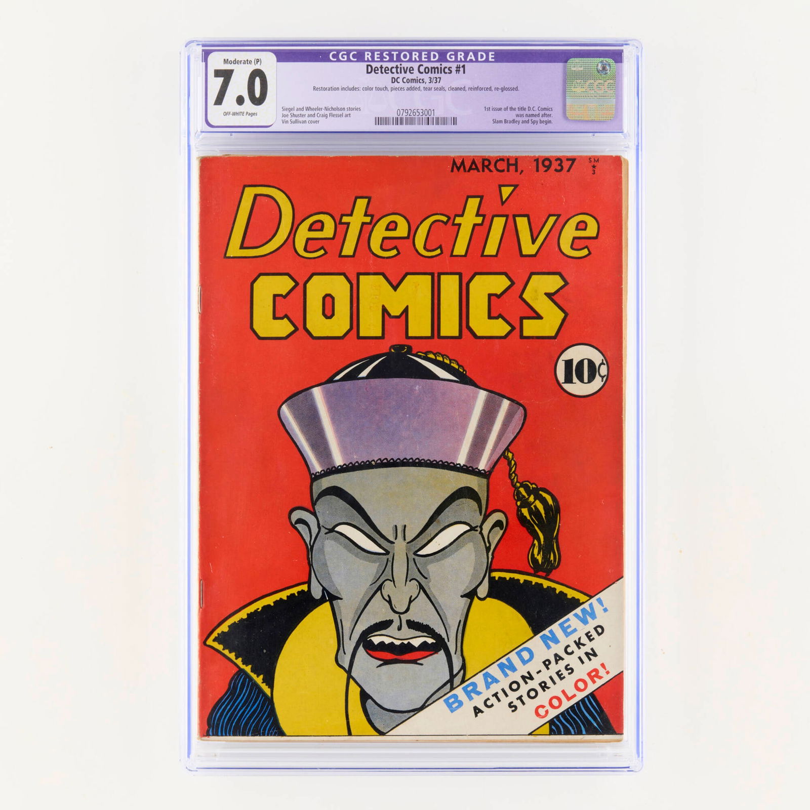 DC Comics Detective Comics #1 CGC 7.0 P: DC Comics Detective Comics #1 CGC 7.0 P USA, 1937 Detective Comics #1 stands as one of the earliest and most consequential publications in comic book history. Released in 1937, at the very end of the