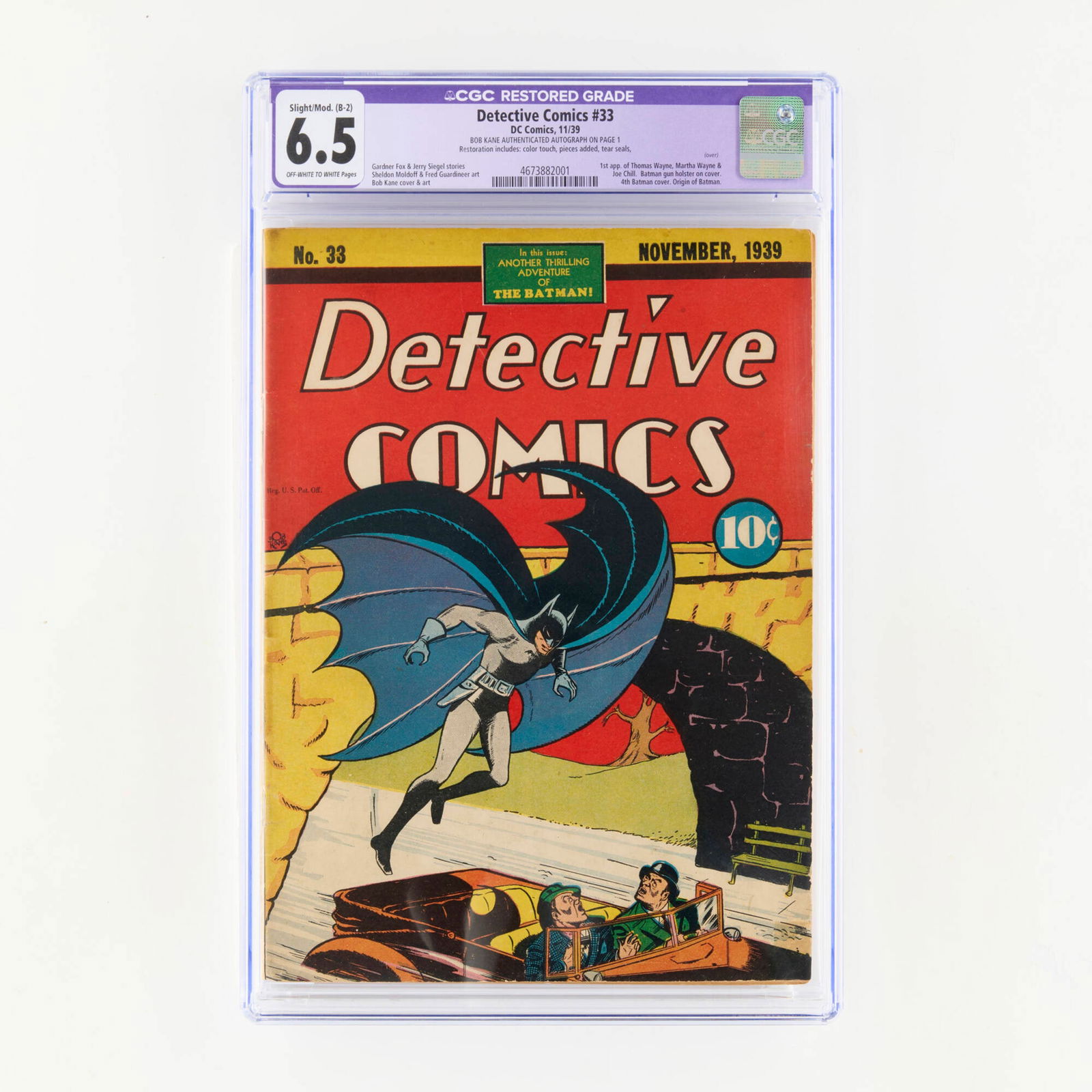 DC Comics Detective Comics #33 CGC 6.5 B-2 JSA Bob Kane (1 of 3)