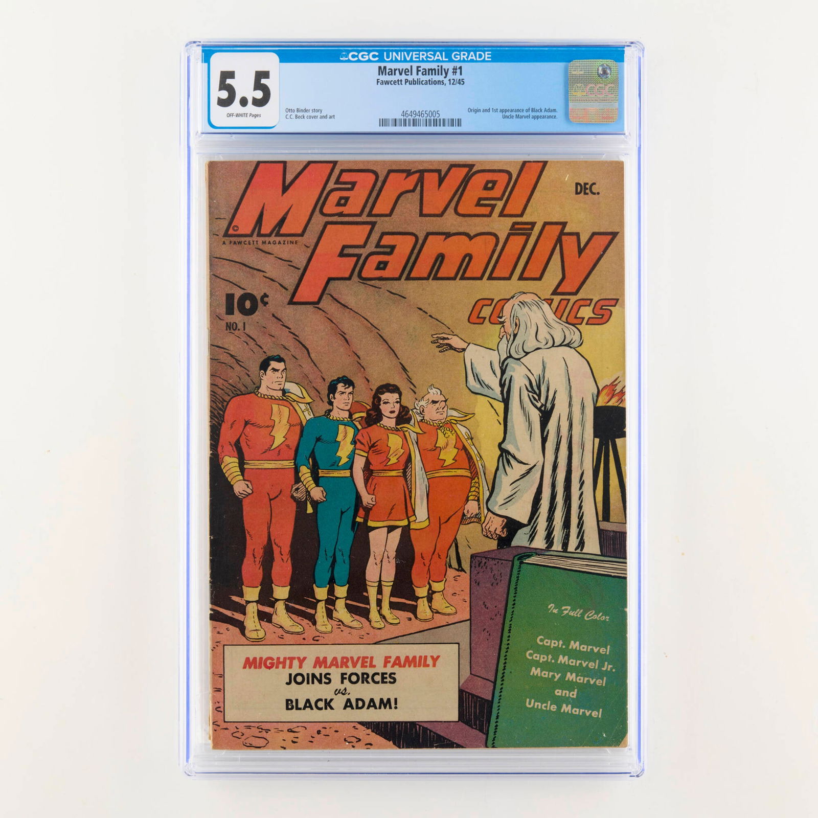 Fawcett Publications Marvel Family #1 CGC 5.5: Fawcett Publications Marvel Family #1 CGC 5.5 USA, 1945 Marvel Family #1 features the first appearance and origin of Black Adam, introducing one of Captain Marvel's most powerful and enduring