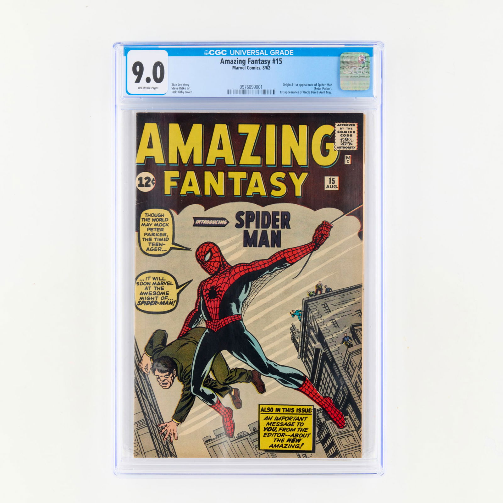 Marvel Comics Amazing Fantasy #15 CGC 9.0: Marvel Comics Amazing Fantasy #15 CGC 9.0 USA, 1962 Having held the #1 position on Overstreet's list of the Top 50 Silver Age Comics for over two decades, Amazing Fantasy #15 needs little introduction