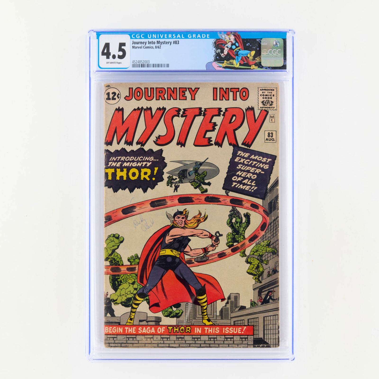 Marvel Comics Journey Into Mystery #83 CGC 4.5: Marvel Comics Journey Into Mystery #83 CGC 4.5 USA, 1962 Journey Into Mystery #83 features the first appearance and origin of Thor (as Doctor Don Blake), introducing one of Marvel's most powerful and