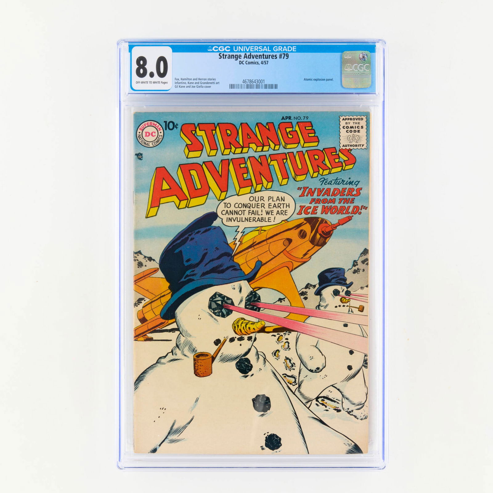DC Comics Strange Adventures #79 CGC 8.0: DC Comics Strange Adventures #79 CGC 8.0 USA, 1957 Strange Adventures #79 is celebrated for its iconic snowman cover, one of the most recognizable and visually striking images from DC's Atomic Age sci