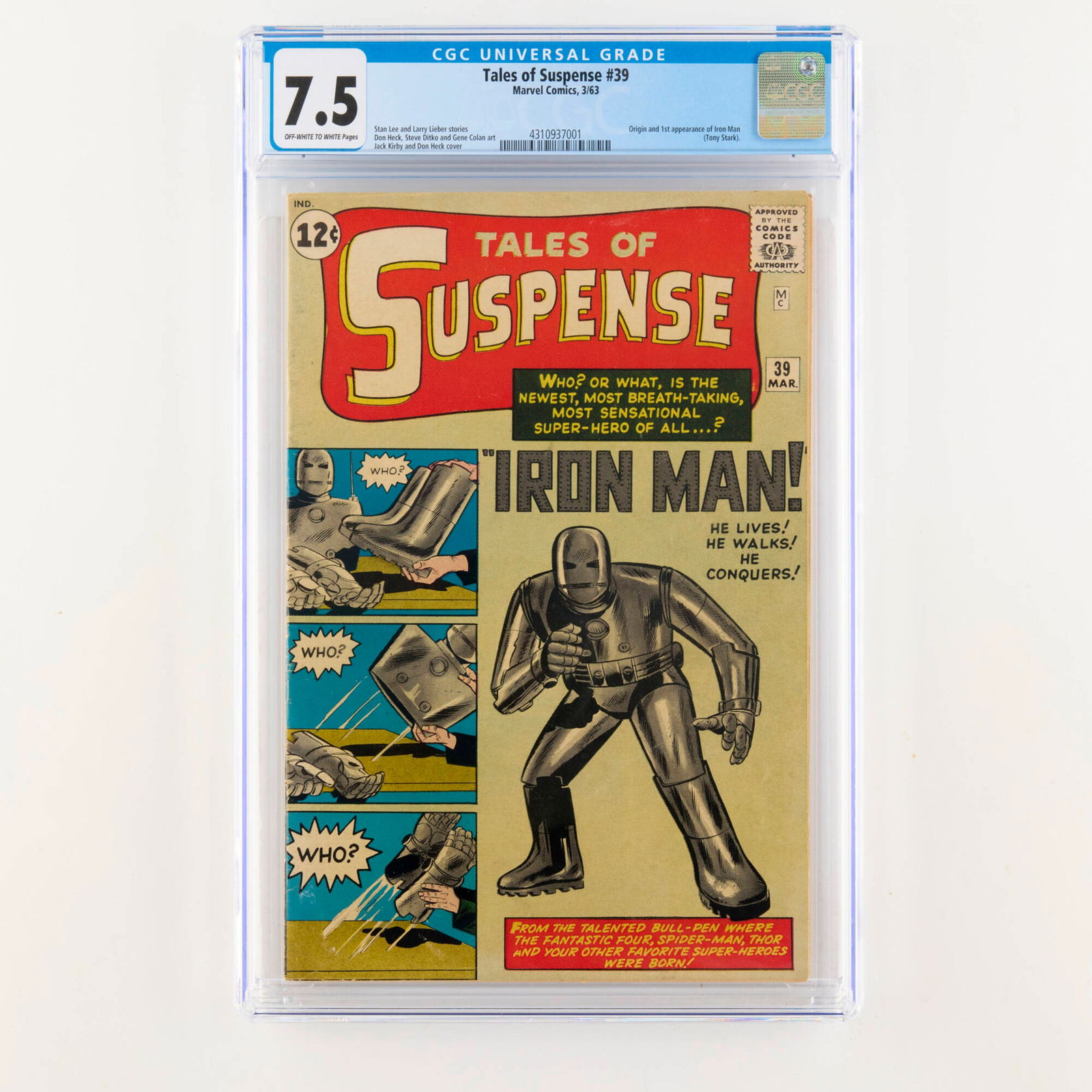 Marvel Comics Tales of Suspense #39 CGC 7.5: Marvel Comics Tales of Suspense #39 CGC 7.5 USA, 1963 Currently ranked #9 on Overstreet's list of the Top 50 Silver Age Comics, Tales of Suspense #39 features the first appearance and origin of Iron M