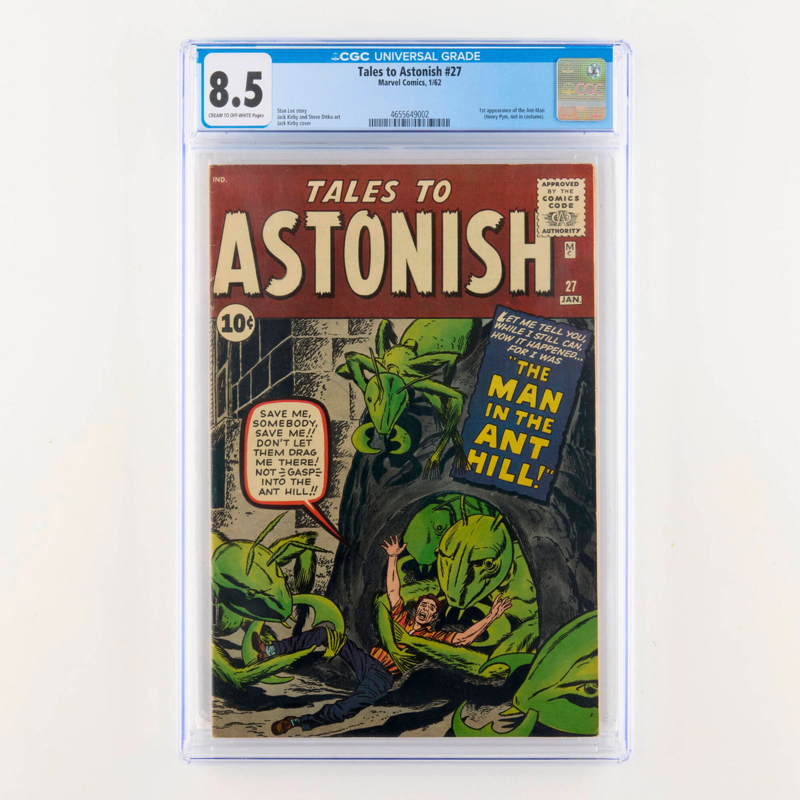 Marvel Comics Tales to Astonish #27 CGC 8.5: Marvel Comics Tales to Astonish #27 CGC 8.5 USA, 1962 Currently ranked #12 on Overstreet's list of the Top 50 Silver Age Comics, Tales to Astonish #27 features the first appearance of Ant-Man (Henry P