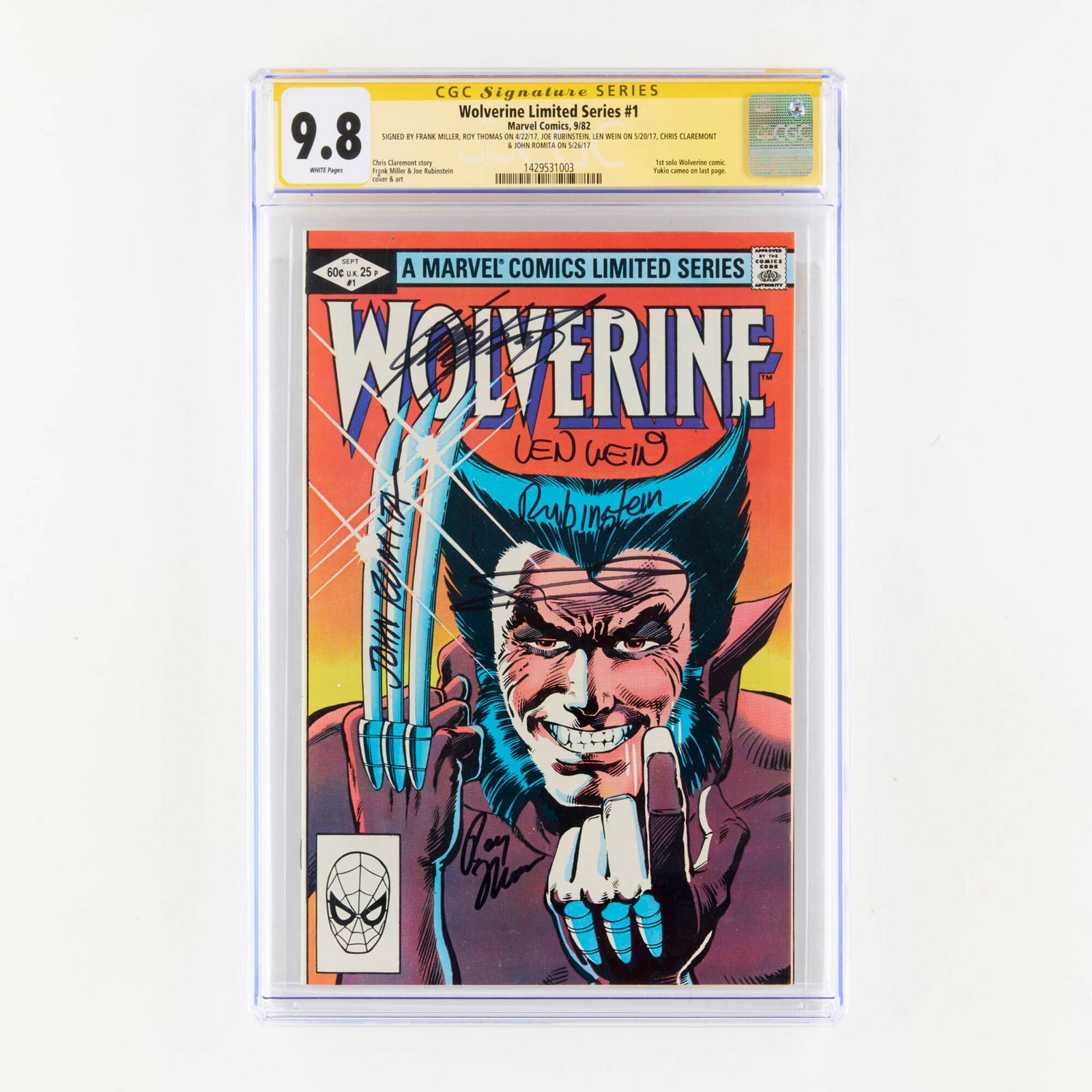 Marvel Comics Wolverine Limited Series #1 CGC 9.8 Signature Series Claremont, Miller, Romita, (1 of 2)