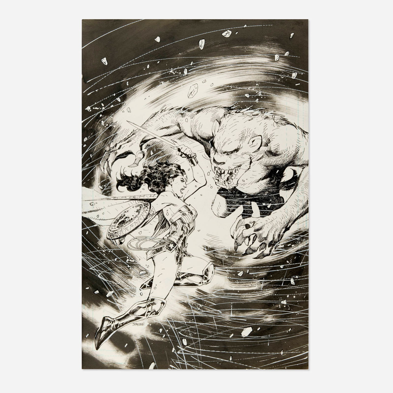 Jim Lee, Wonder Woman / Tasmanian Devil Special #1 Cover Original Art (DC Comics, 2017): Jim Lee Wonder Woman / Tasmanian Devil Special #1 Cover Original Art (DC Comics, 2017) South Korea/USApencil, ink, and white-out on Bristol 17 h x 11 w in (43 x 28 cm) A thunderous, high-impac