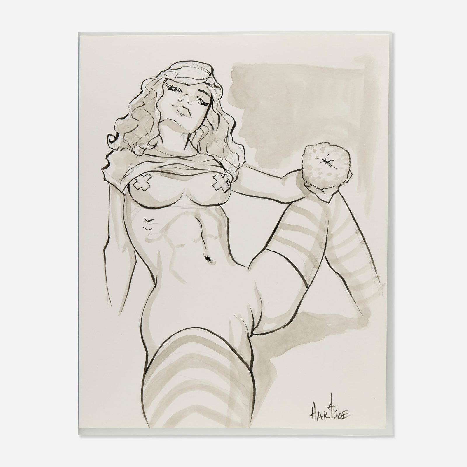 Everette Hartsoe, Nude Illustration: Everette Hartsoe Nude Illustration pencil, ink, and copics on Bristol 11 h x 8.5 w in (28 x 22 cm) Condition Notes: Art is in overall excellent condition This wo