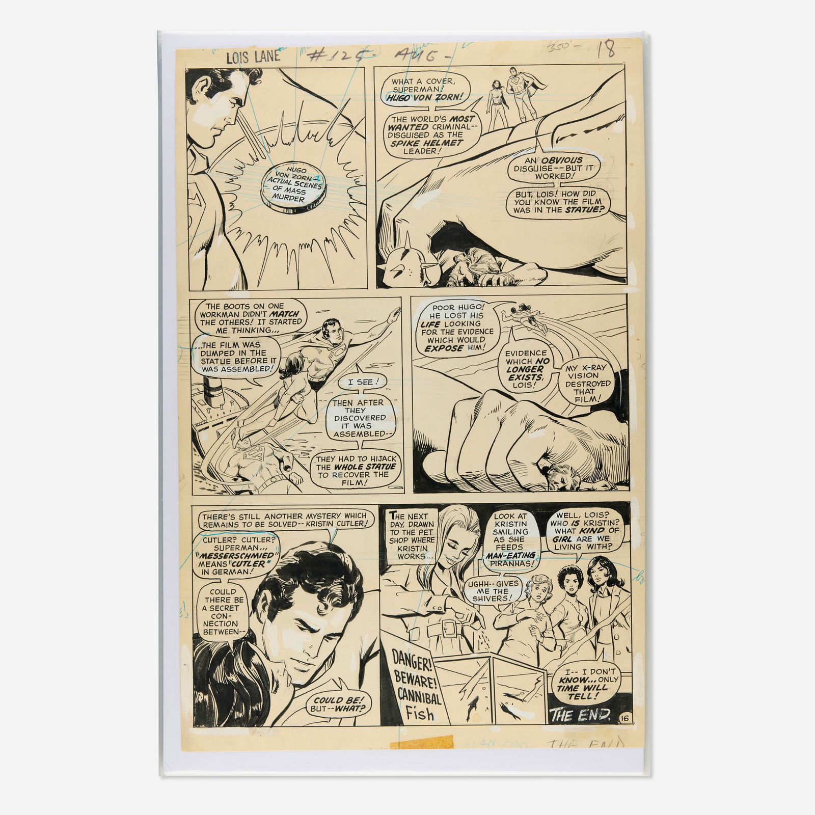 John Rosenberger and Vince Colletta, Superman's Girl Friend, Lois Lane #125 Story Page 18: John Rosenberger and Vince Colletta Superman's Girl Friend, Lois Lane #125 Story Page 18 Original Art (DC Comics, 1972) pencil and ink on Bristol board, word balloons inked directly on board 16 h x 10