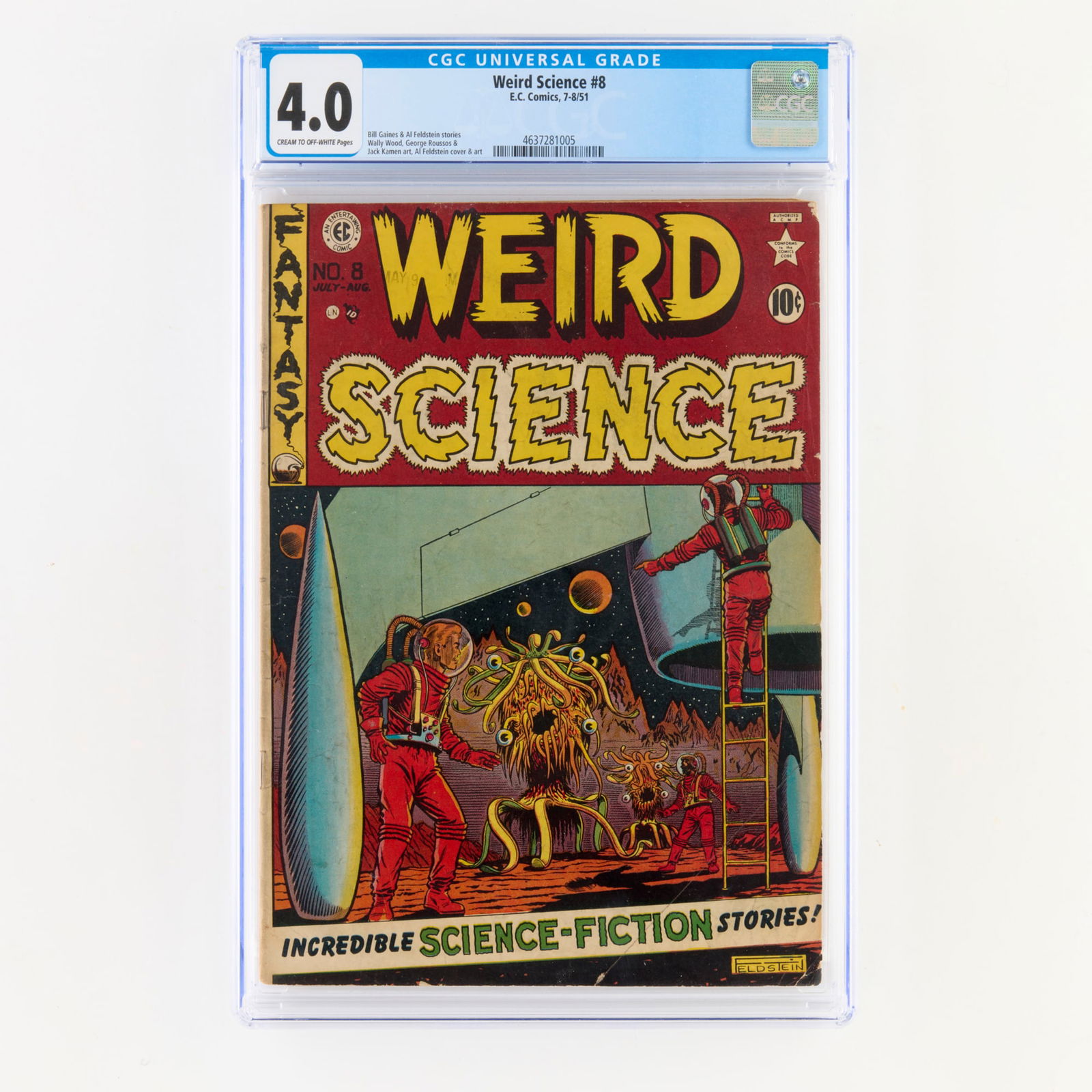 E.C. Comics Weird Science #8 CGC 4.0: E.C. Comics Weird Science #8 CGC 4.0 USA, 1951 A classic Golden Age sci-fi anthology featuring stories by Gaines and Feldstein. The issue highlights the intricate line work of Wally Wood and Jack Kame