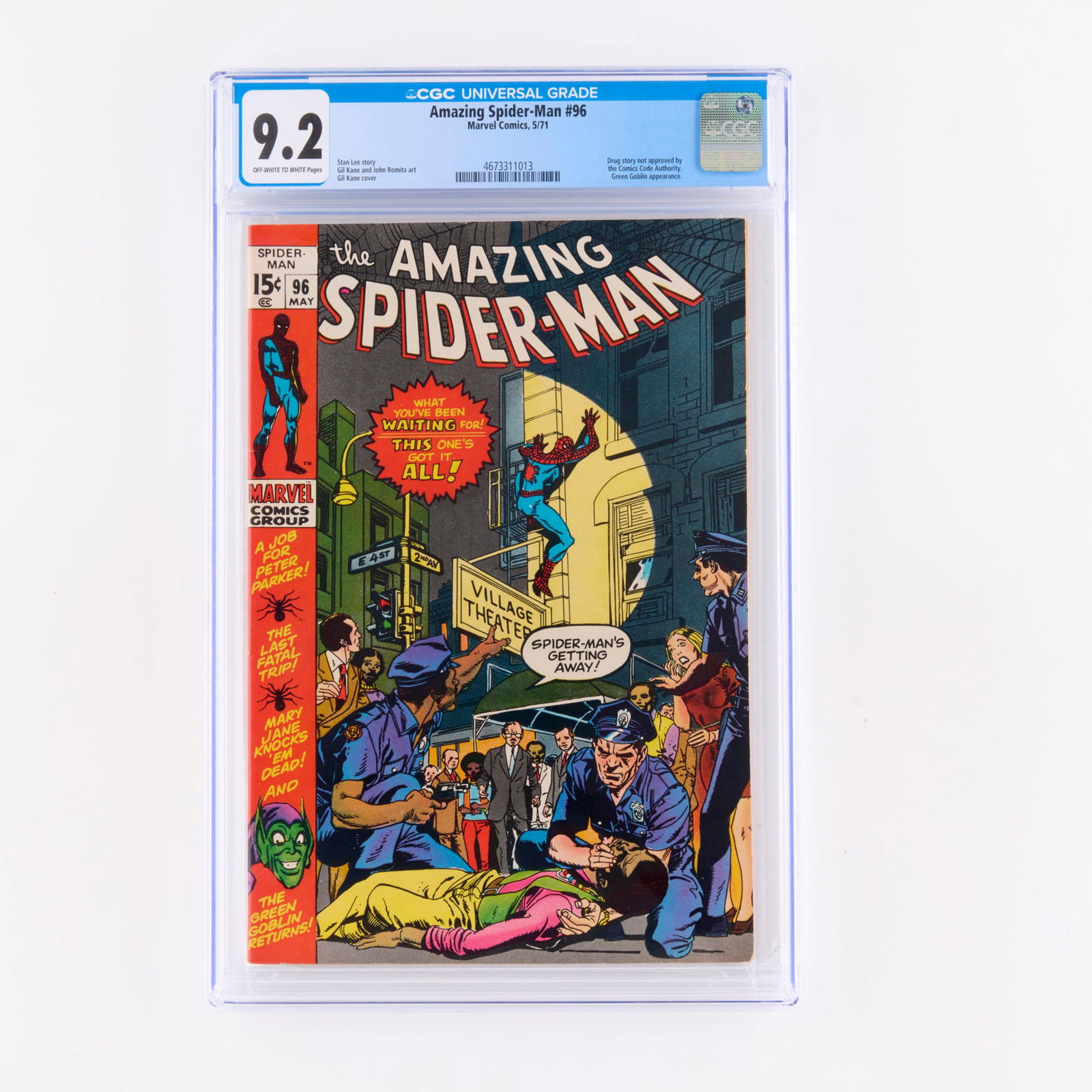 Marvel Comics Amazing Spider-Man #96 CGC 9.2: Marvel Comics Amazing Spider-Man #96 CGC 9.2 USA, 1971 A historic Bronze Age issue featuring a non-CCA approved drug story and the Green Goblin. This landmark tale was created by Stan Lee, Gil Kane, a