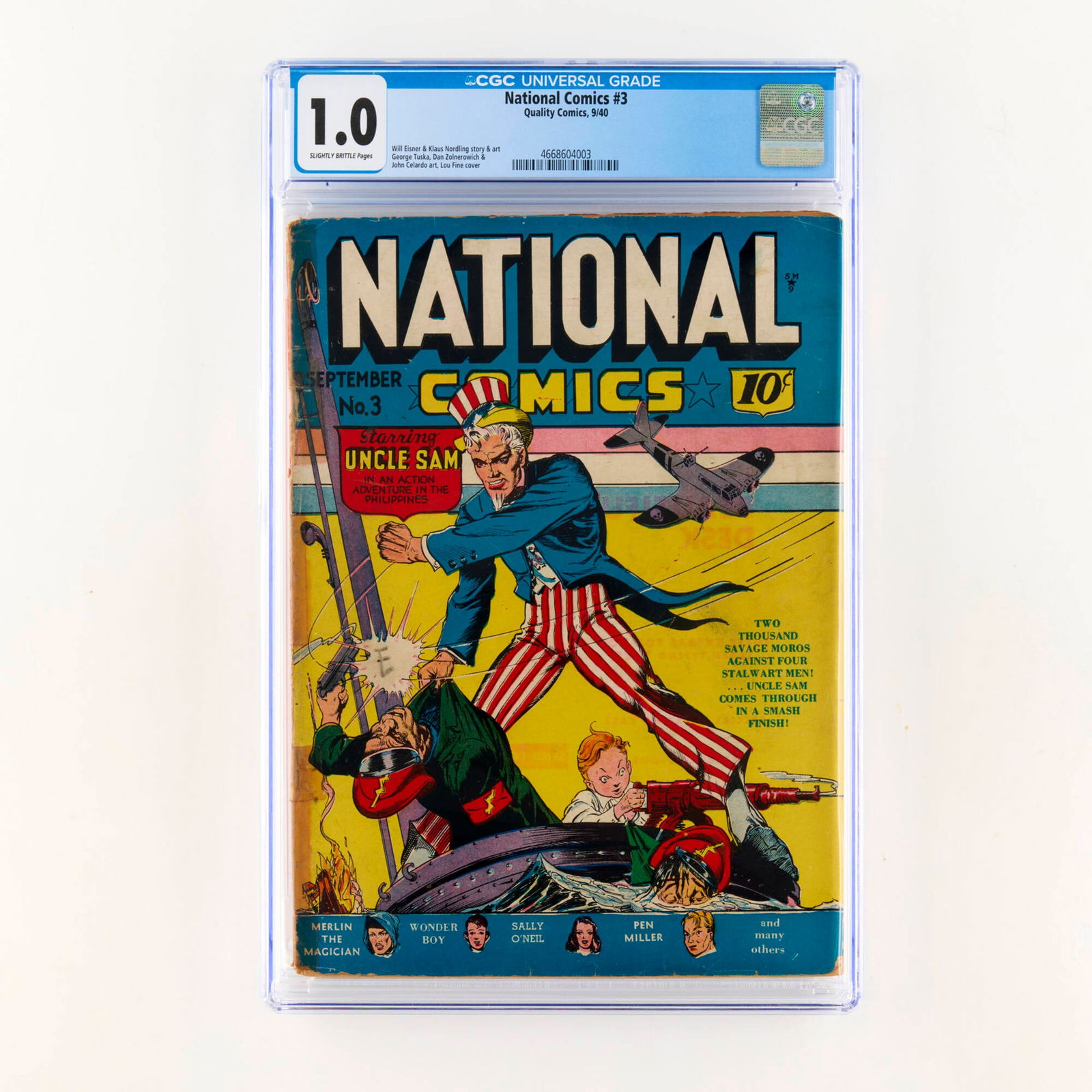 Quality Comics National Comics #3 CGC 1.0: Quality Comics National Comics #3 CGC 1.0 USA, 1940 A historic Golden Age artifact with a cover by Lou Fine. The issue continues the collaboration of Will Eisner and Klaus Nordling, defining the early