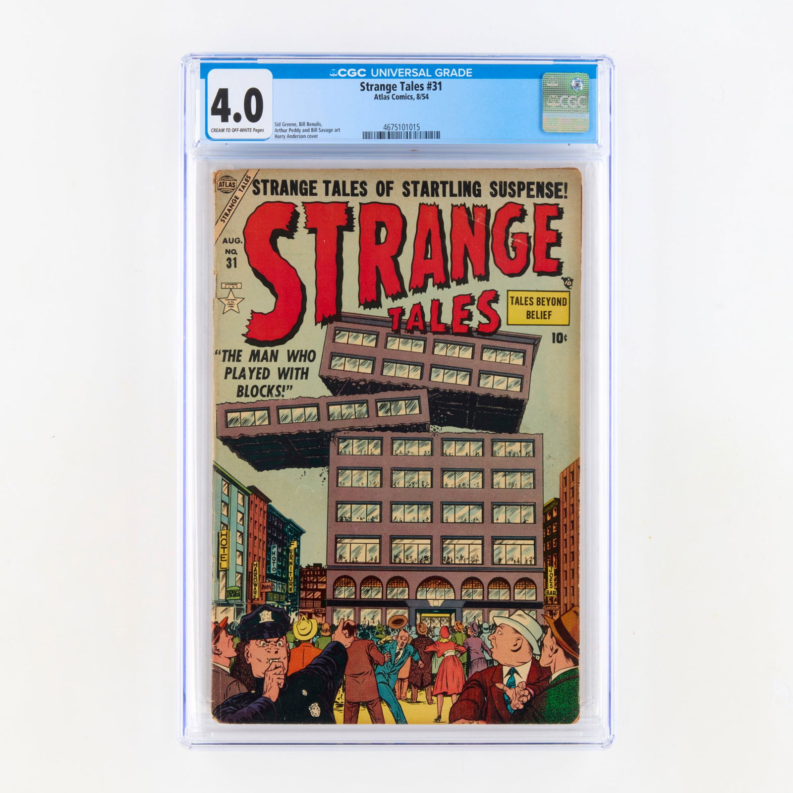 Atlas Comics Strange Tales #31 CGC 4.0: Atlas Comics Strange Tales #31 CGC 4.0 USA, 1954 A late pre-code Golden Age horror/suspense anthology from the Atlas era. The issue features a cover by Harry Anderson and interior art by Sid Greene an