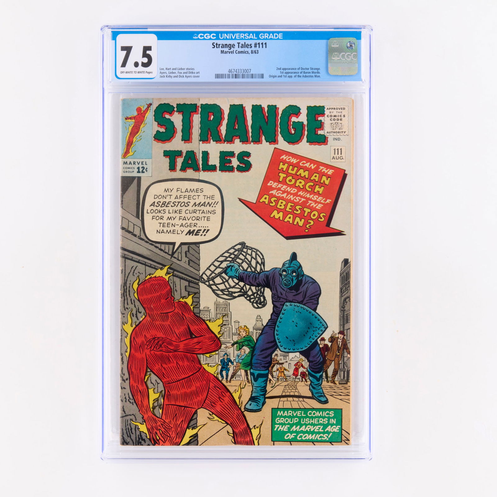 Marvel Comics Strange Tales #111 CGC 7.5: Marvel Comics Strange Tales #111 CGC 7.5 USA, 1963 This Silver Age key includes the second appearance of Doctor Strange and the first appearance of Baron Mordo. It also features the origin and debut o