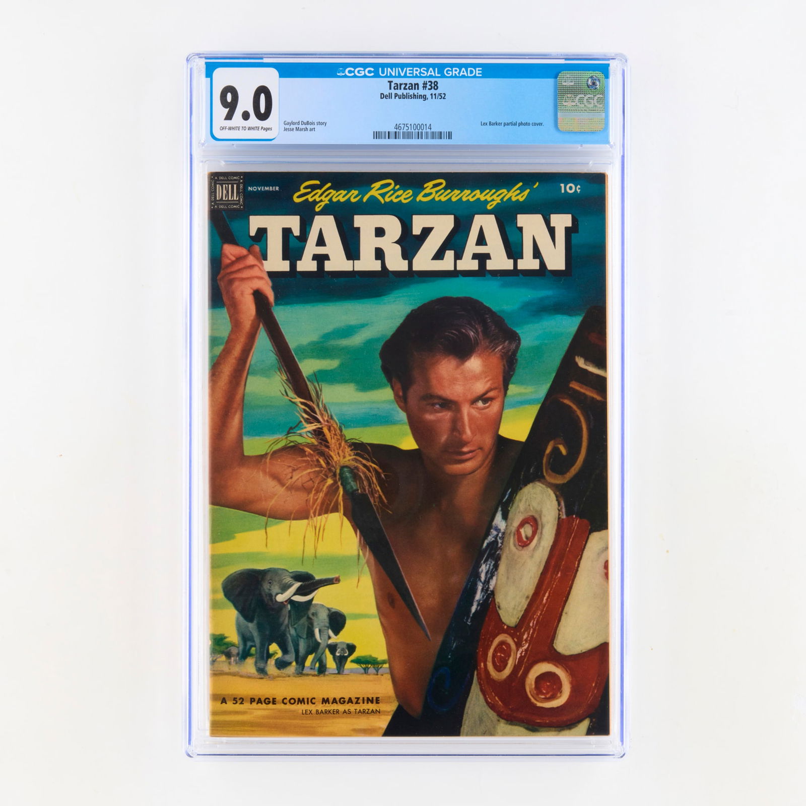 Dell Publishing Tarzan #38 CGC 9.0: Dell Publishing Tarzan #38 CGC 9.0 USA, 1952 Another high-grade Golden Age Tarzan issue featuring a Lex Barker partial photo cover. The Jesse Marsh art continues to define the character's look for the