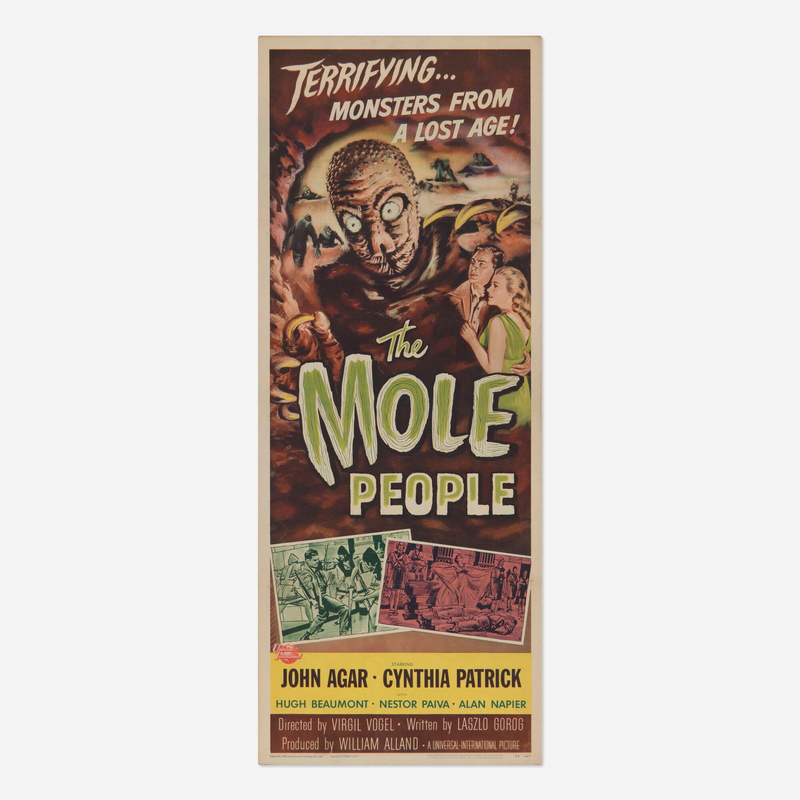 The Mole People (Universal International, 1956): The Mole People (Universal International, 1956) insert 36 h x 14 w in (91 x 36 cm) An underground adventure that plunges a team of archaeologists into a subterranean world of Sumerian descendants