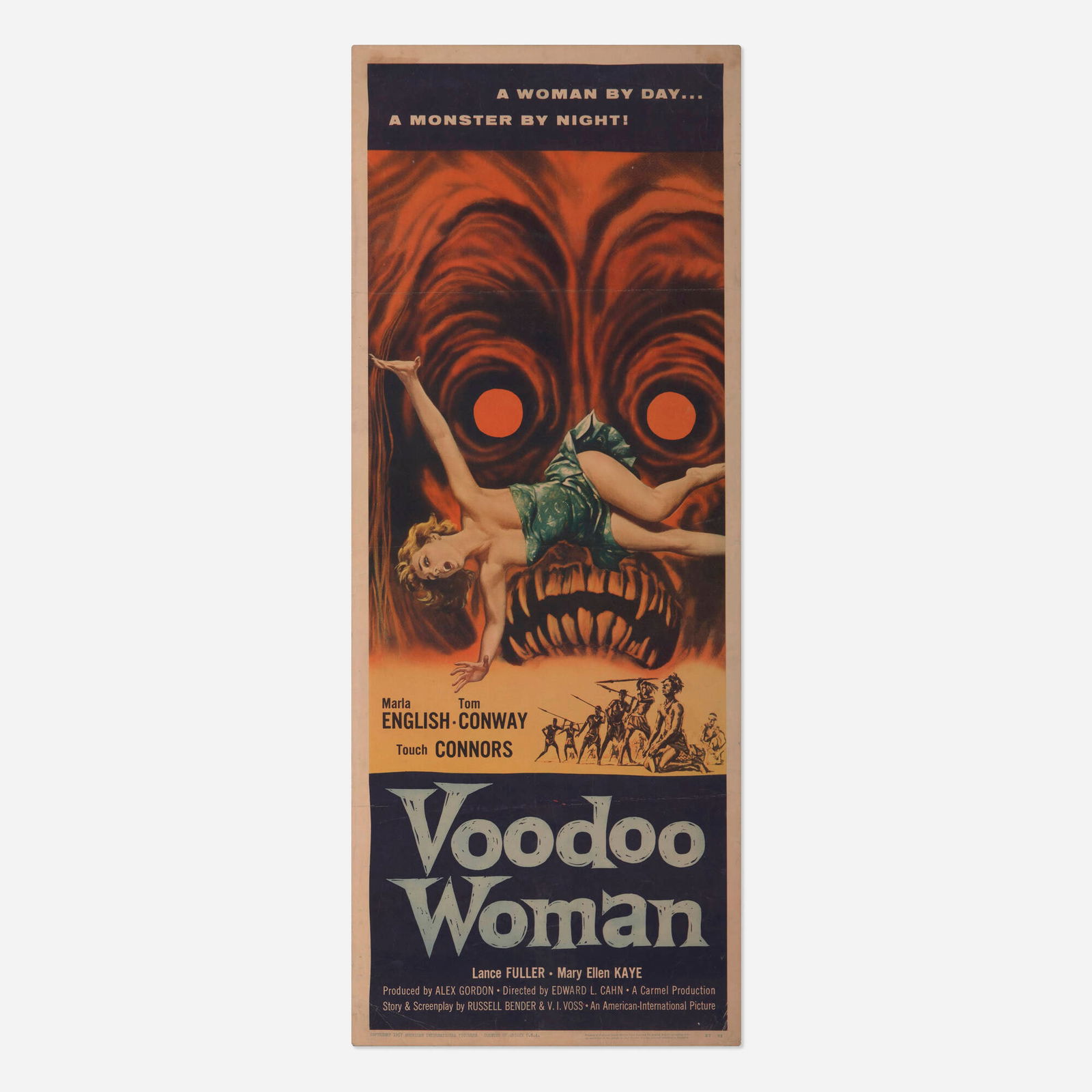 Voodoo Woman (American International, 1957): Voodoo Woman (American International, 1957) insert 36 h x 14 w in (91 x 36 cm) A jungle-set blend of mad science and ancient curses, Voodoo Woman follows a gold-hungry expedition that encounters a
