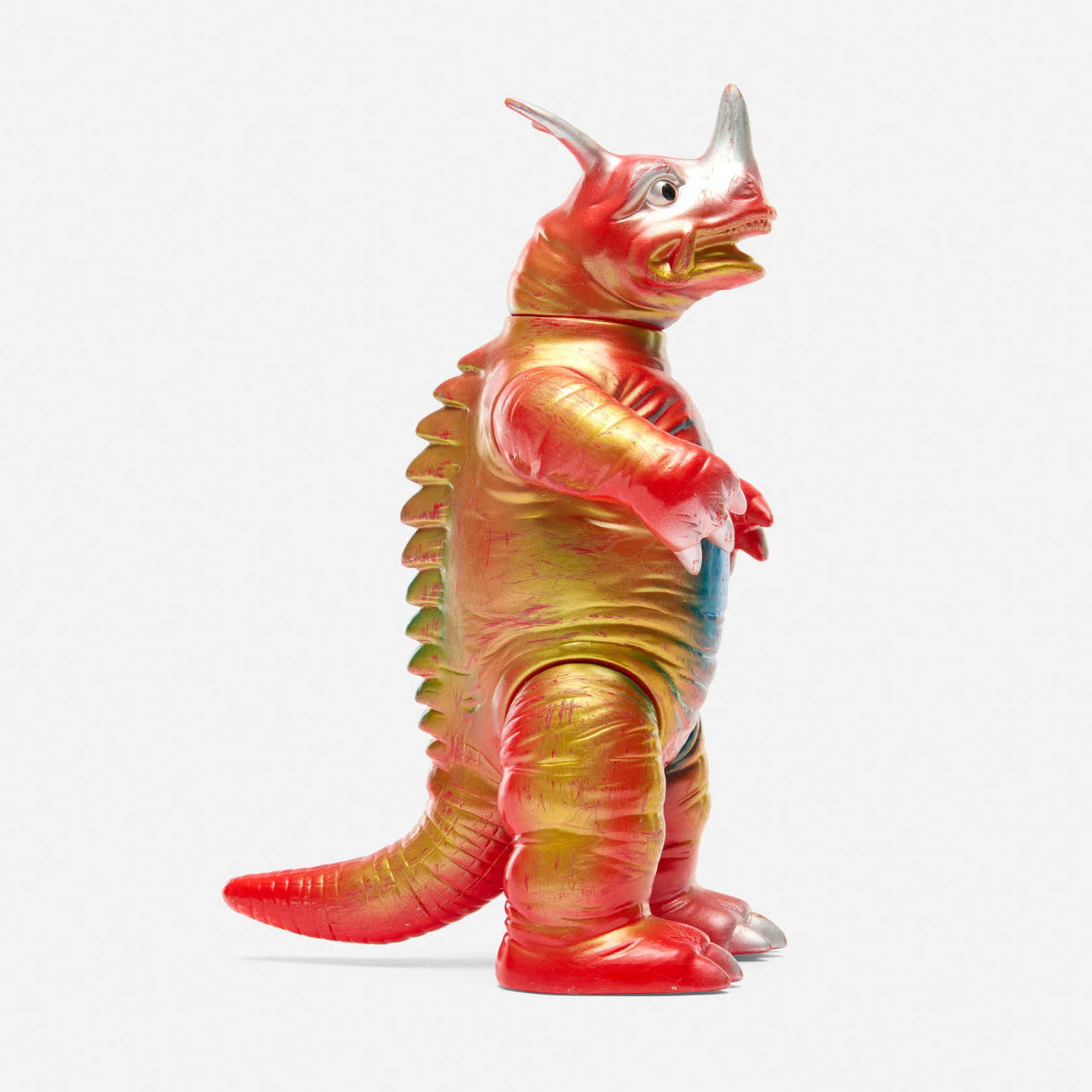 Rare Enterprise Ultraman Neronga Standrd Vinyl: Rare Enterprise Ultraman Neronga Standrd Vinyl EnterpriseJapan, c. 1970 8.7 h x 4.7 w x 5.5 d in (22 x 12 x 14 cm) A scarce spray with beautiful colors in red, gold, silver and green. A Bullmark stamp