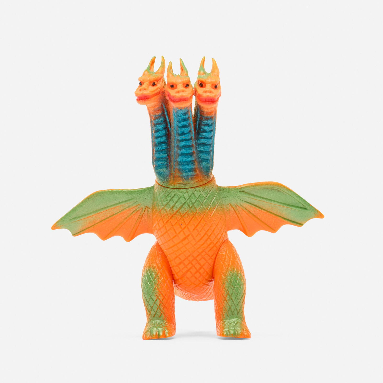 Bullmark Toho King Ghidorah Medium Vinyl: Bullmark Toho King Ghidorah Medium Vinyl BullmarkJapan, c. 1970 5.1 h x 5.1 w x 3.1 d in (13 x 13 x 8 cm) Condition Notes: Overall very good condition with green and blue spray.