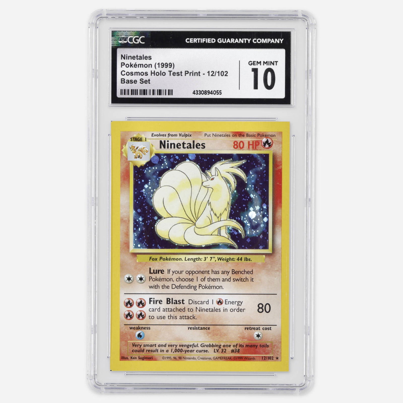 1999 Pokemon Base Set 12/102 Ninetales Cosmos Holo Test Print Trading Card CGC 10 (1 of 4)