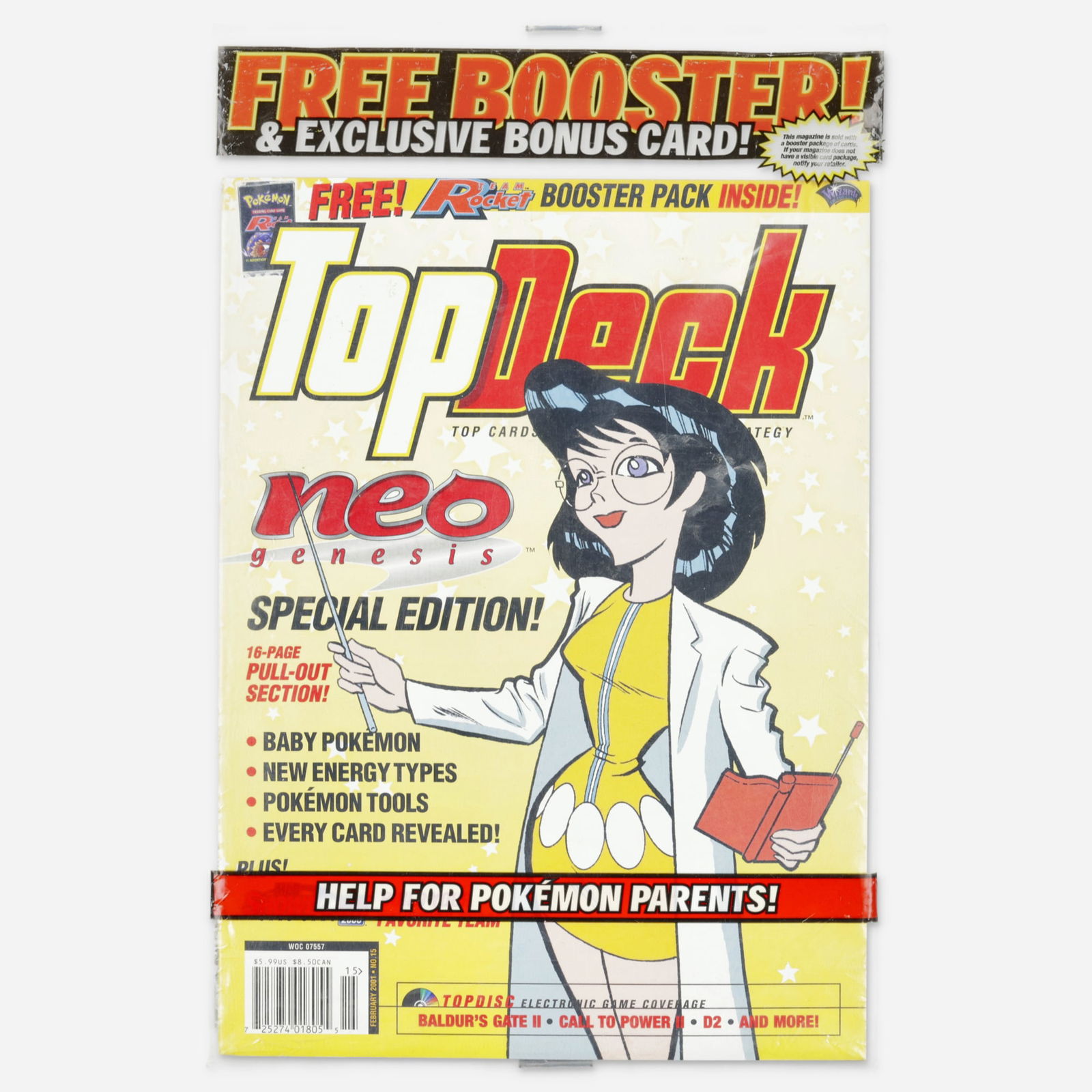 2001 Top Deck Magazine #15 with Pokemon Team Rocket Booster Pack Factory Sealed: 2001 Top Deck Magazine #15 with Pokemon Team Rocket Booster Pack Factory Sealed 2001, USA Issue is from February 2001 and features information on the Neo Genesis set. This issue comes with a sealed Po