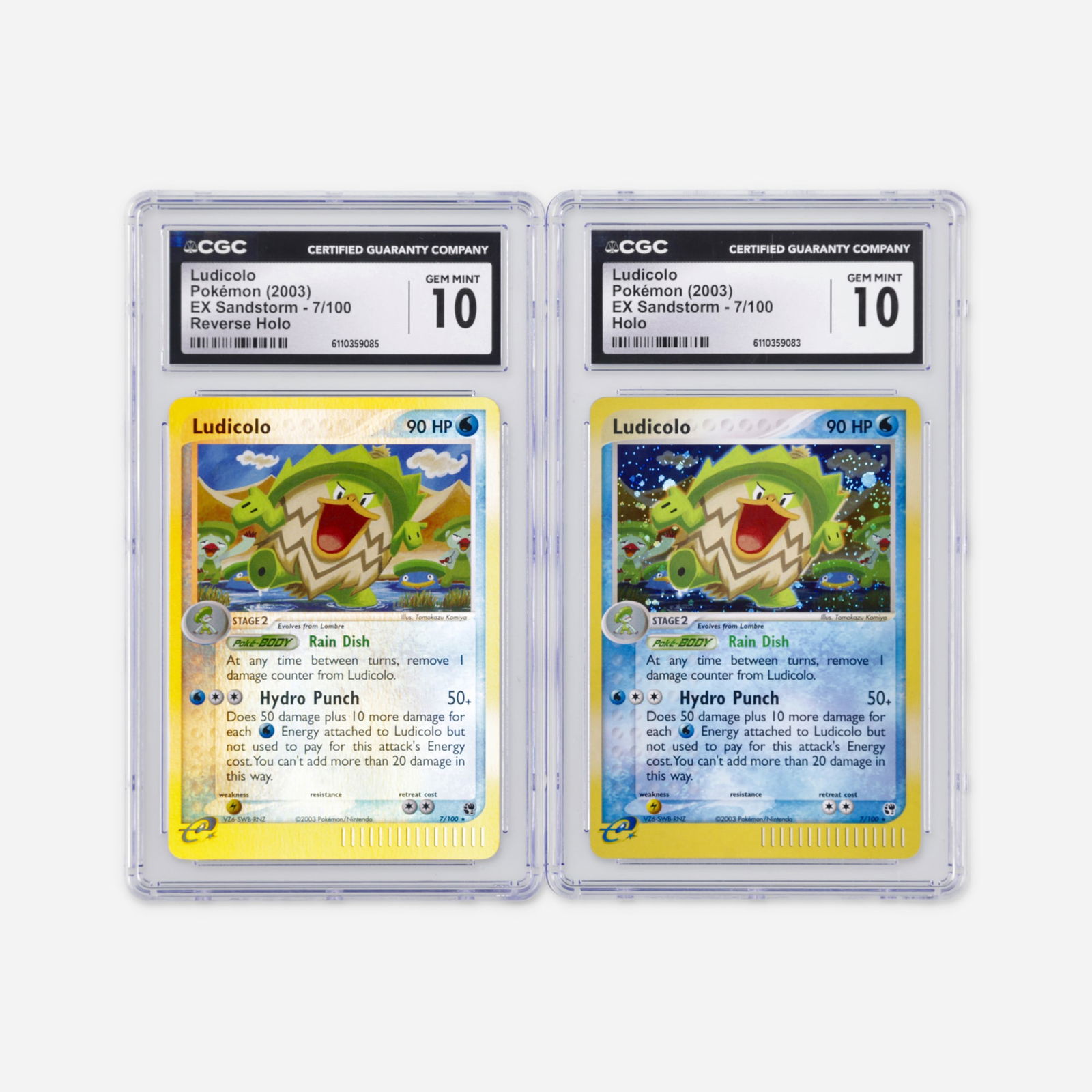 Two 2003 Pokemon EX Sandstorm 7/100 Ludicolo Holo and Reverse Holo CGC 10 Trading Card Group (1 of 2)