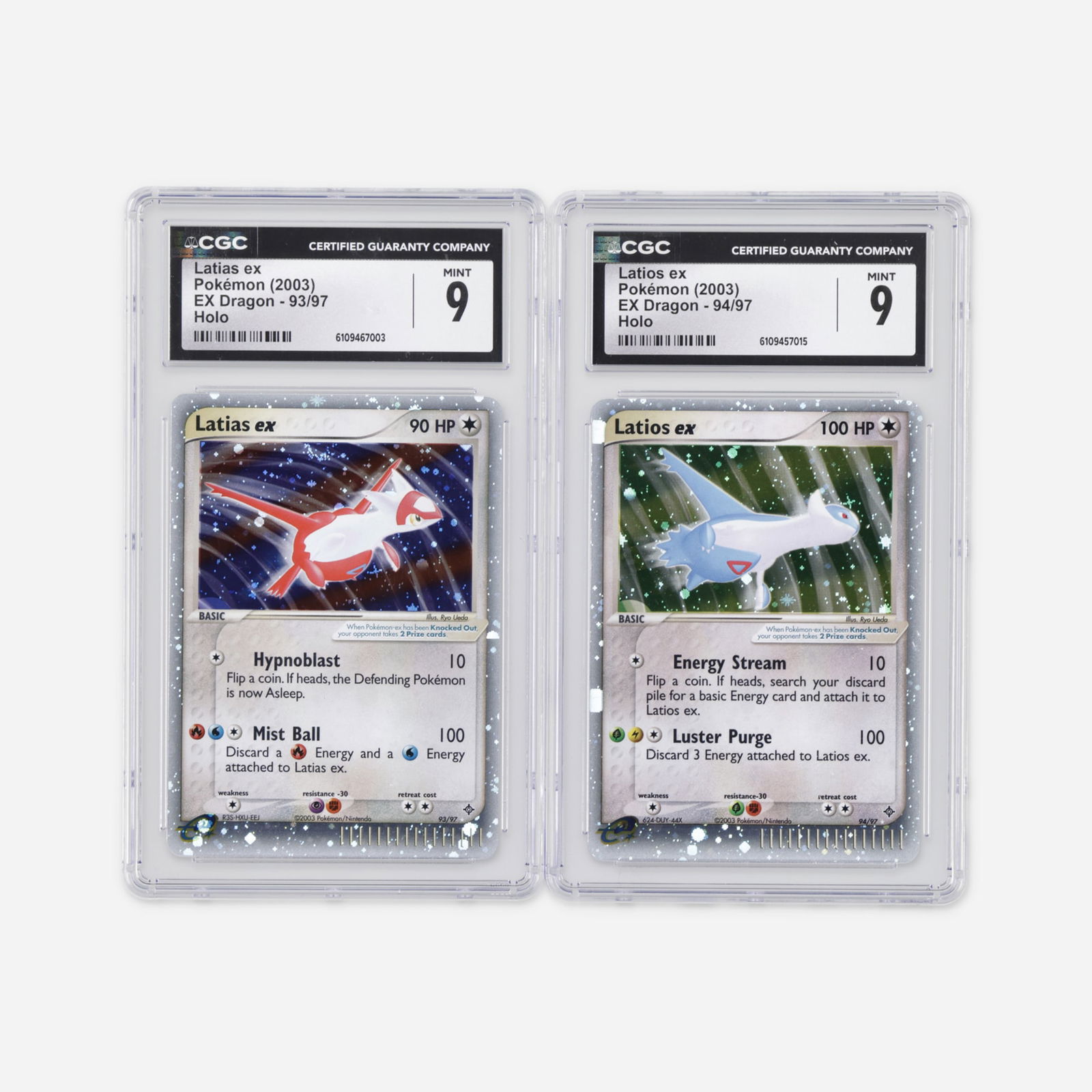 Two 2003 Pokemon EX Dragon 93/97 Latias ex Holo and 94/97 Latios ex Holo CGC 9 Trading Card Group (1 of 2)