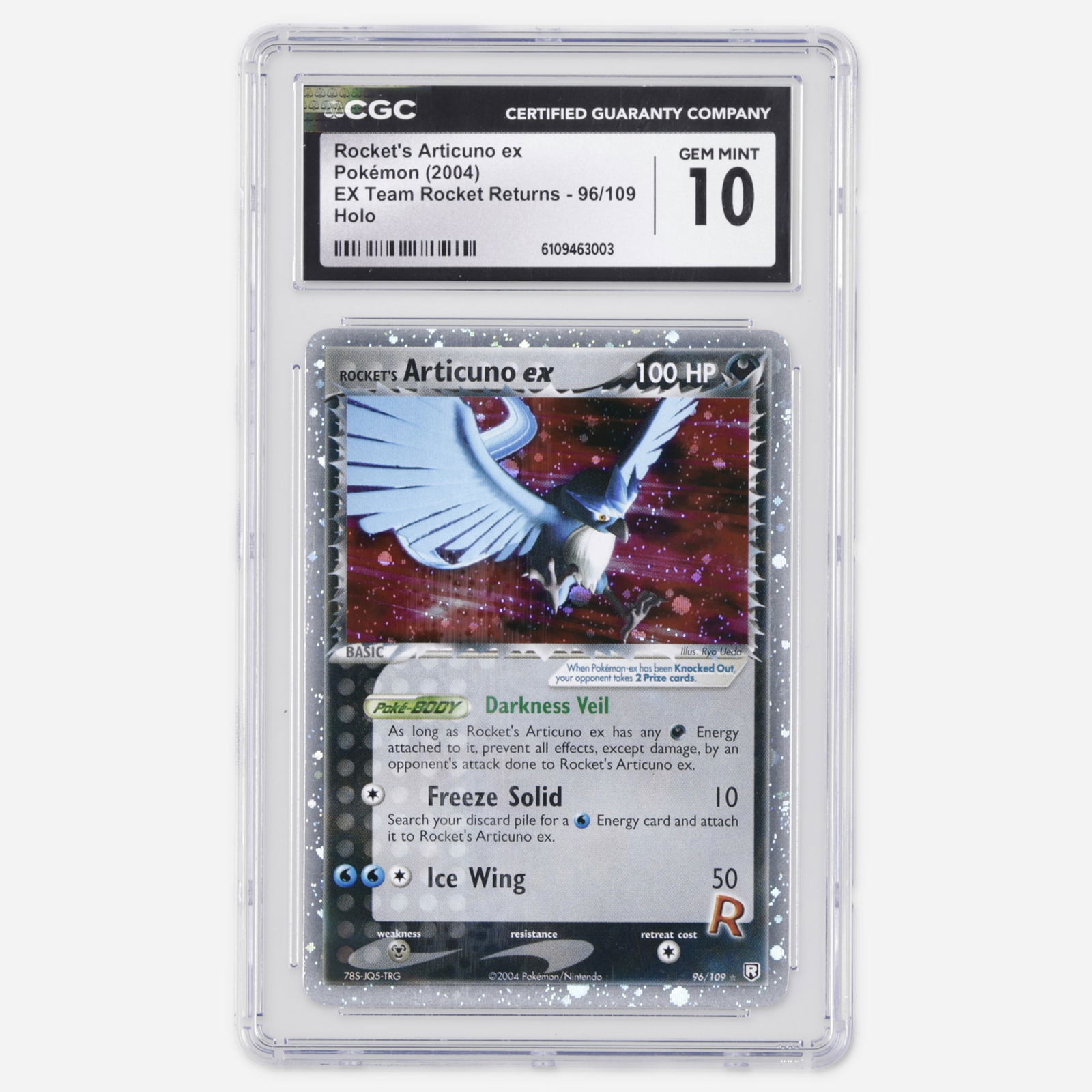 2004 Pokemon EX Team Rocket Returns 96/109 Rocket's Articuno ex Holo Trading Card CGC 10: 2004 Pokemon EX Team Rocket Returns 96/109 Rocket's Articuno ex Holo Trading Card CGC 10 USA, 2004 Released in 2004, EX Team Rocket Returns marked the dramatic resurgence of Team Rocket within the mod