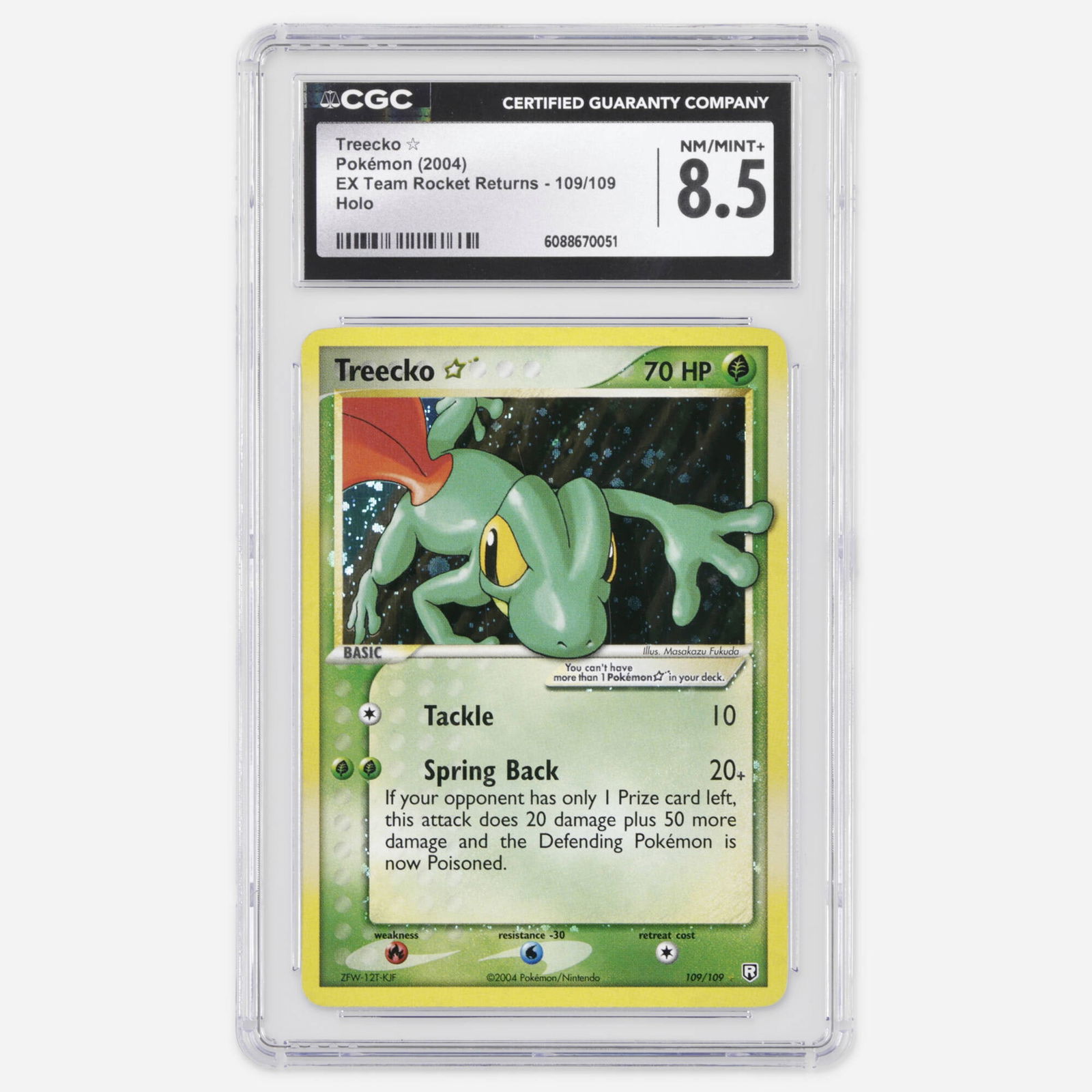 2004 Pokemon EX Team Rocket Returns 109/109 Treecko Gold Star Holo Trading Card CGC 8.5: 2004 Pokemon EX Team Rocket Returns 109/109 Treecko Gold Star Holo Trading Card CGC 8.5 USA, 2004 Treecko is widely regarded as one of the most recognizable Gold Star starter Pokemon of the mid-2000s.