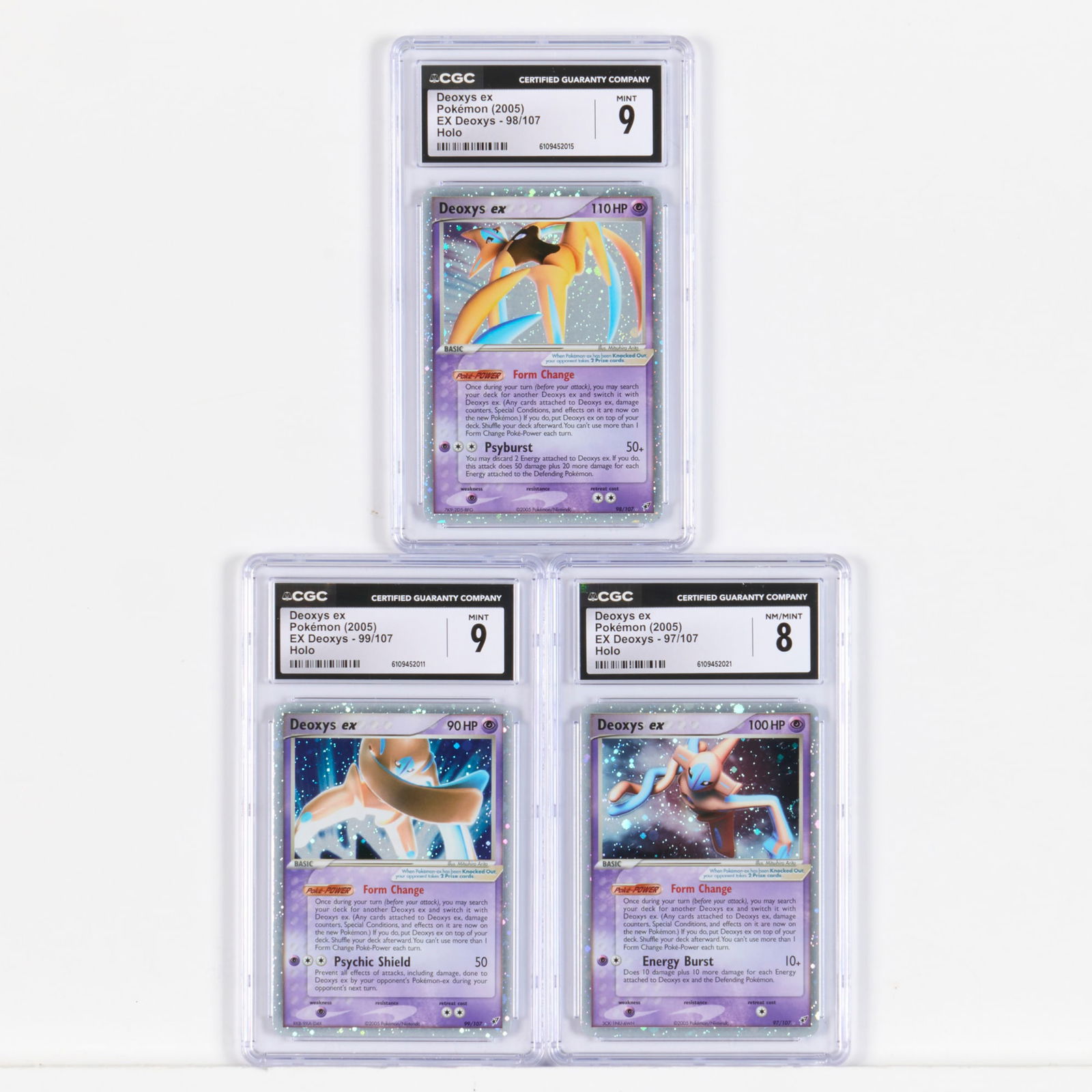 Three 2005 Pokemon EX Deoxys Deoxys ex Holo CGC Trading Card Group (1 of 2)