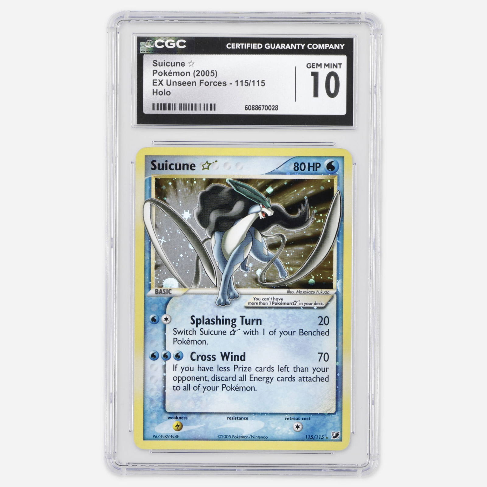 2005 Pokemon EX Unseen Forces 115/115 Suicune Gold Star Holo Trading Card CGC 10: 2005 Pokemon EX Unseen Forces 115/115 Suicune Gold Star Holo Trading Card CGC 10 USA, 2005 Among the most iconic chase cards of the EX era, the Legendary Beasts Gold Stars-Entei, Raikou, and Suicune-r