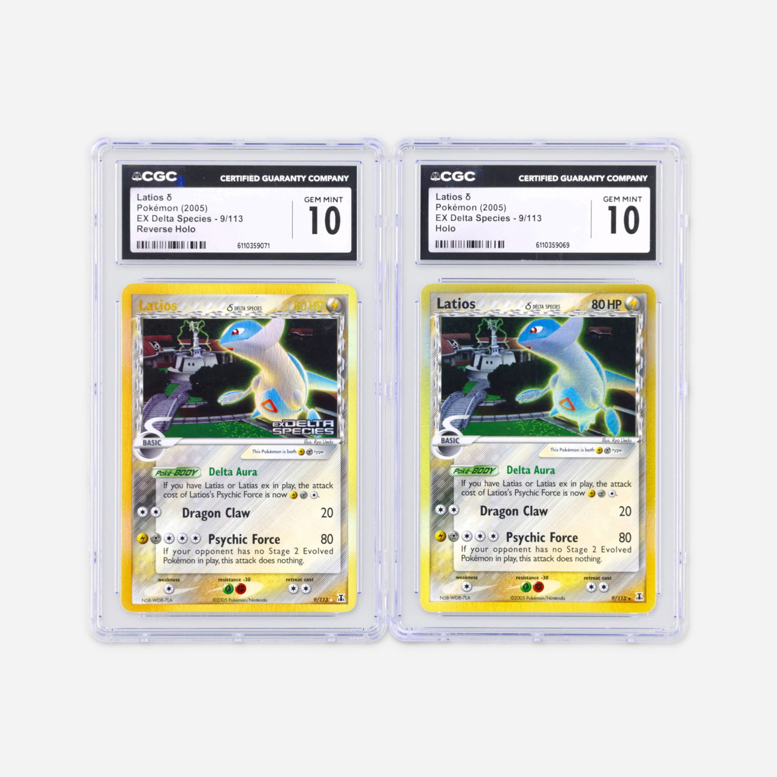 Two 2005 Pokemon EX Delta Species 9/113 Latios ? Holo and Reverse Holo CGC 10 Trading Card Group (1 of 2)