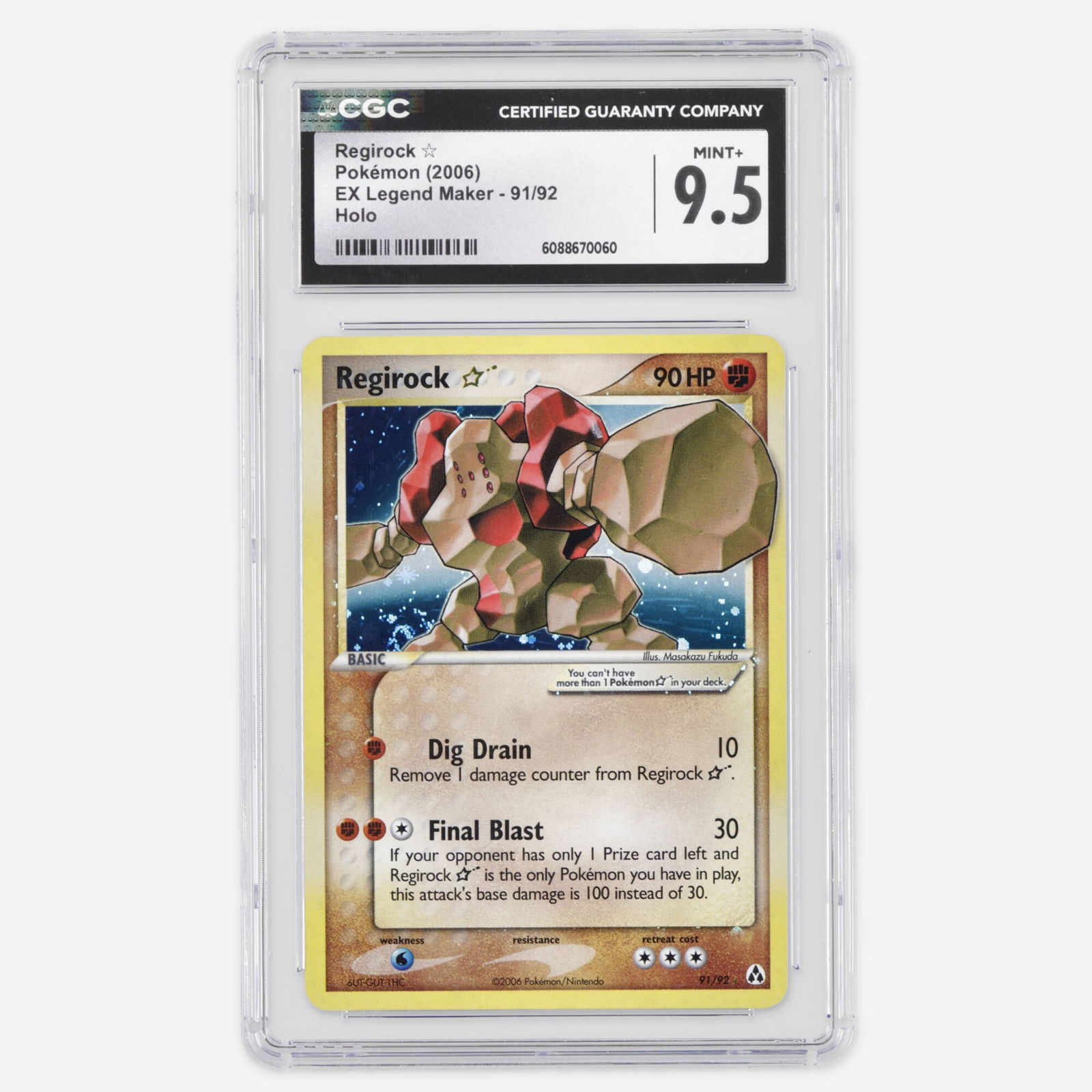 2006 Pokemon EX Legend Maker 91/92 Regirock Gold Star Holo Trading Card CGC 9.5: 2006 Pokemon EX Legend Maker 91/92 Regirock Gold Star Holo Trading Card CGC 9.5 USA, 2006 CGC#: 6088670060 Population: 7 in 9.5, 14 higher