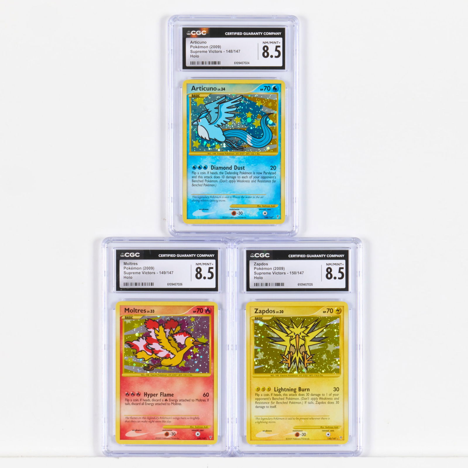 Three 2009 Pokemon Supreme Victors Legendary Birds Holo CGC 8.5 Trading Card Group (1 of 2)