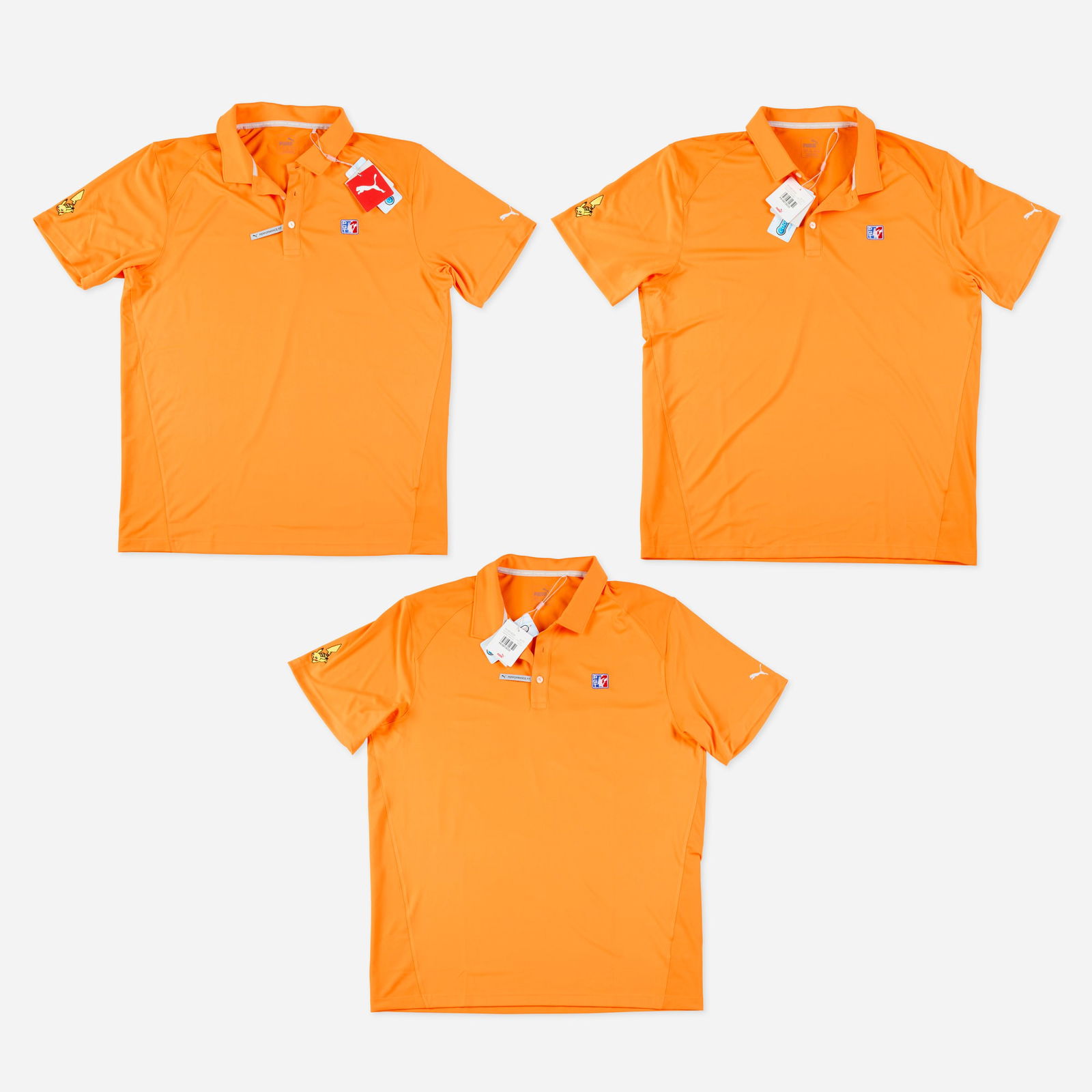 Three Pokemon PGT Puma Golf ESS Pounce Polo Cresting Vibrant Orange Shirt Group (1 of 2)