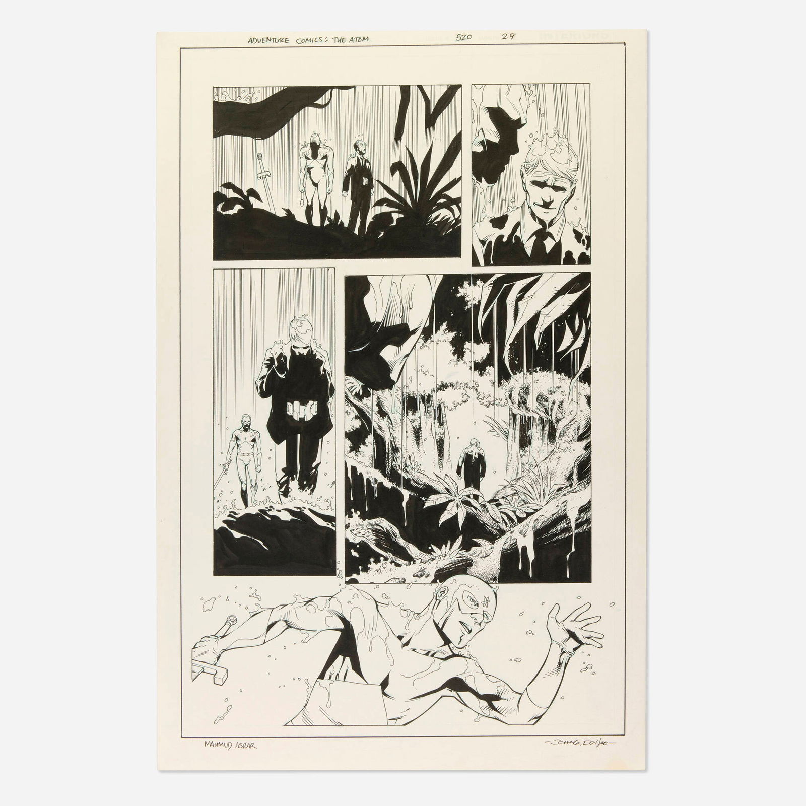 Mahmud A. Asrar and John Dell, Adventure Comics: The Atom #520 Story Page 29 Original Art: Mahmud A. Asrar and John Dell Adventure Comics: The Atom #520 Story Page 29 Original Art (DC Comics, 2011) blueline pencils and original inks on Bristol board 17 h x 11.25 w in (43 x 29 cm)