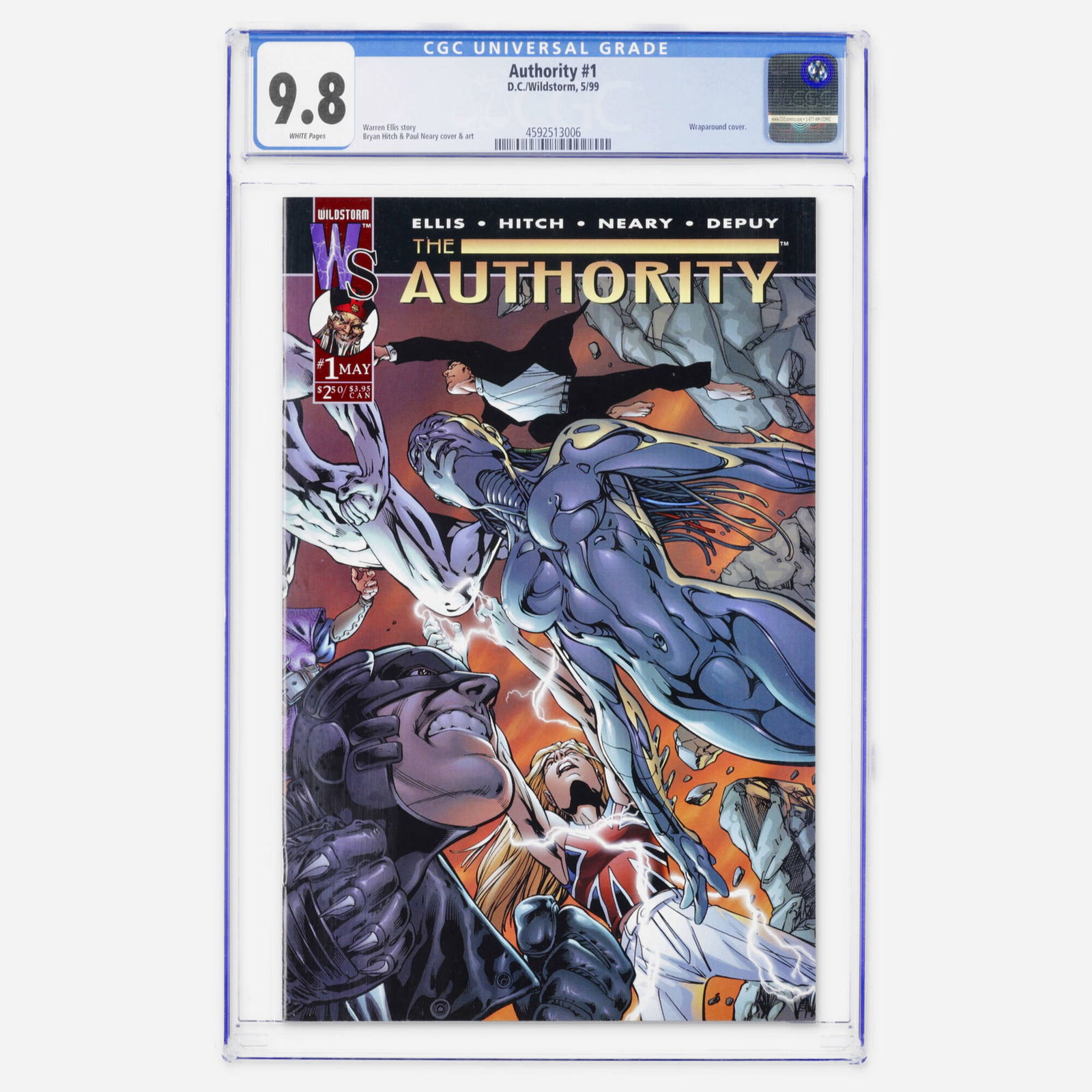 DC/Wildstorm Authority #1 CGC 9.8: DC/Wildstorm Authority #1 CGC 9.8 USA, 1999 This Modern Age landmark features a wraparound cover and launched a new era of superhero storytelling. It features a Warren Ellis story with Bryan Hitch and